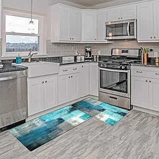 Sponsored Ad - TOMWISH Turquoise Kitchen Rug 2PCS Anti-Fatigue Floor Mat Abstract Non Slip Kitchen Rugs and Mats Waterproo...