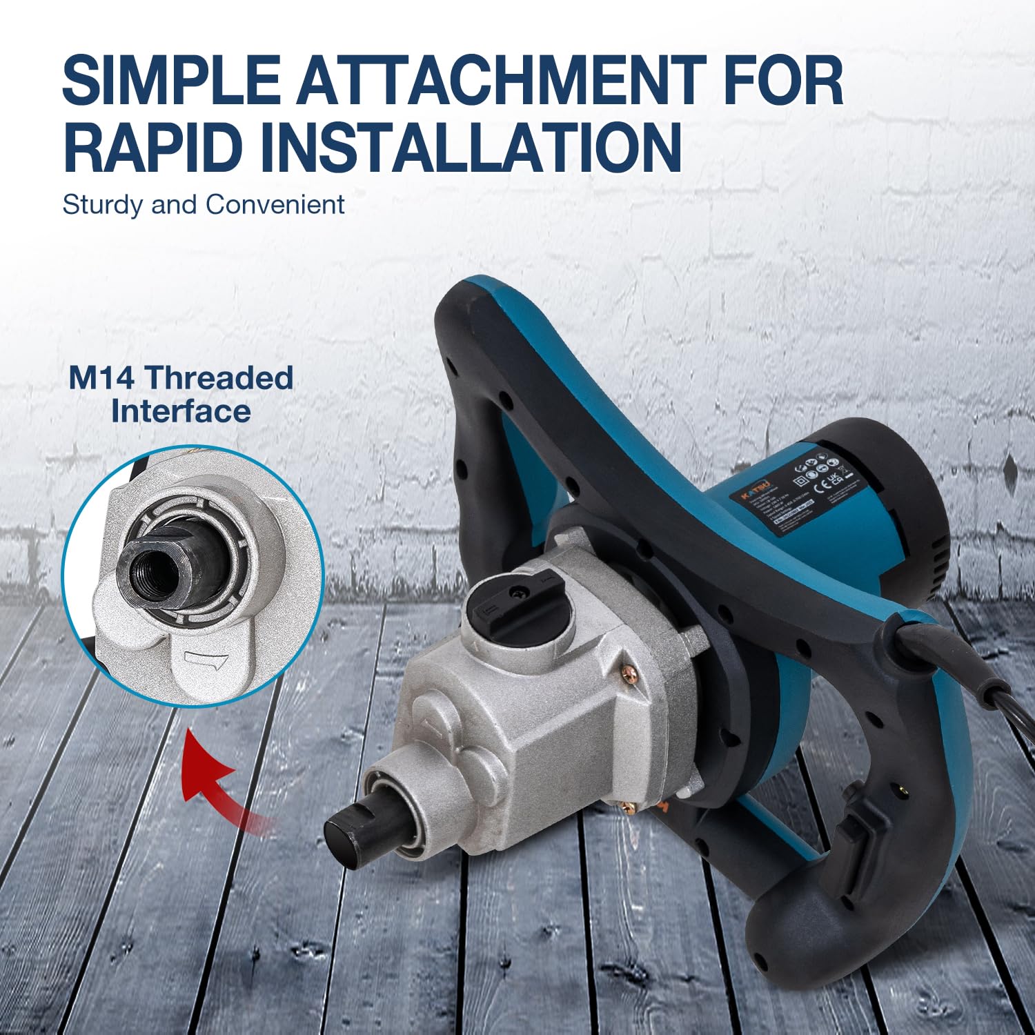 KATSU Tools Elektrischer Paddelmischer 1400 W – Doppelgetriebe-Mechaniksystem, 6 variable Geschwindigkeiten, zusätzlicher Rührer, zum Mischen von Farbe, Zement, Beton, Mörtel