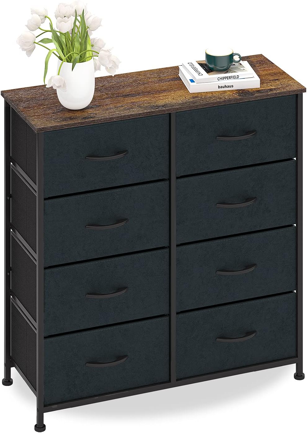 Trironsun Commode à 5 Tiroirs En Tissu Étroit - Meuble Rangement Chambre Petite Espace, Hauteur Idéale