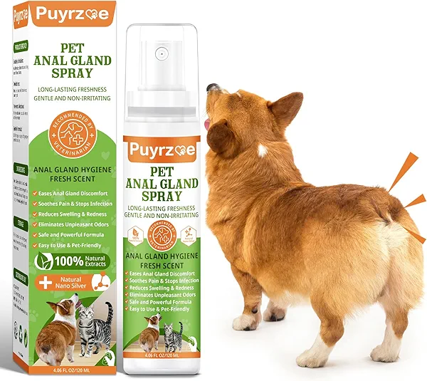 puyrzoe Dog Anal Gland Spray for All Pets - Fast Relief for Anal Glands Natural, Soothes Itching, Stops Scooting, Eliminates Odors, Dog Anti Itch Spray for Pain-Relieving - 4.06 FL Oz