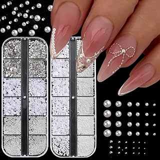 Dijes de perlas 3D para uñas, cuentas platead...