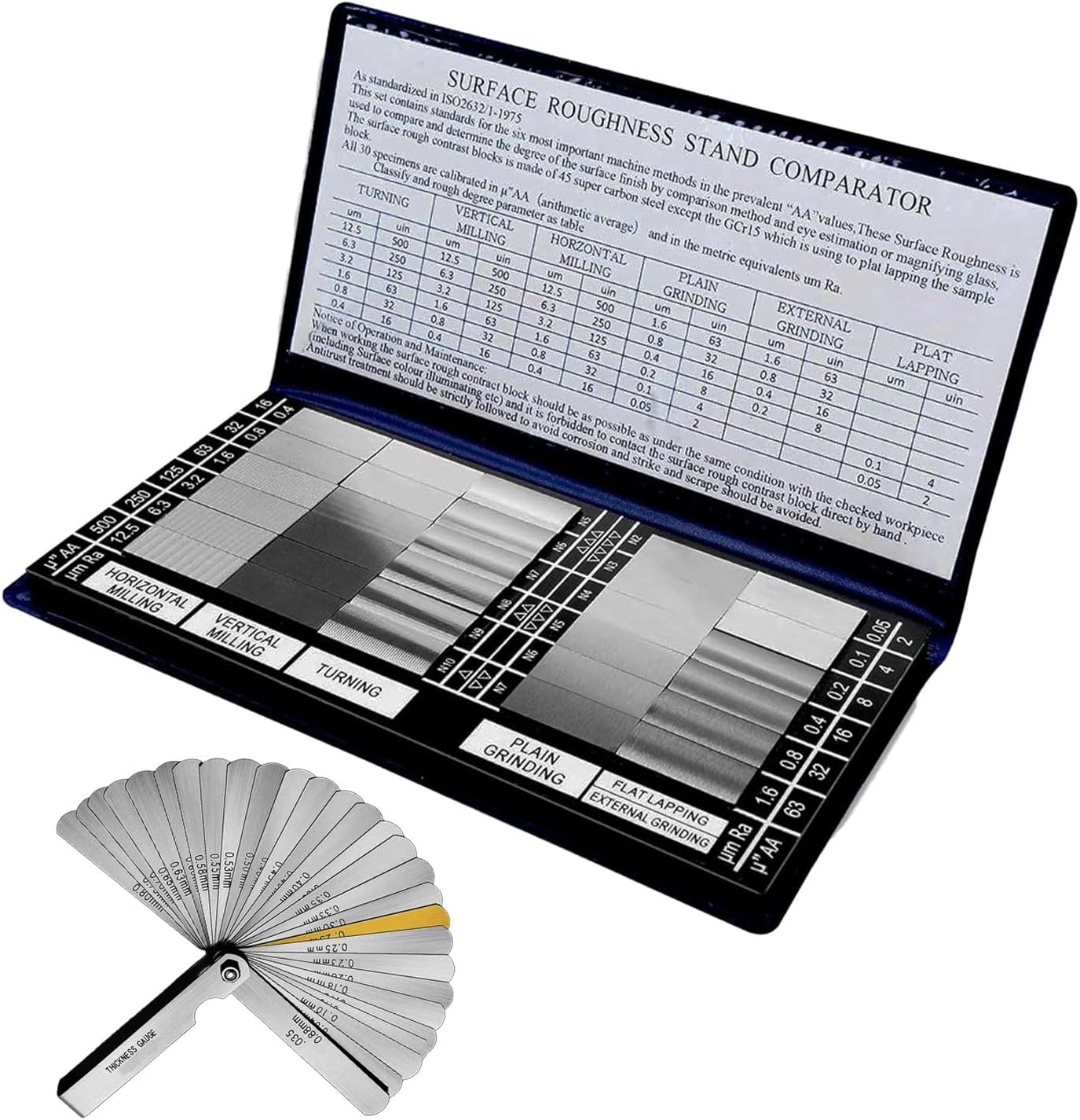30Pcs Surface Roughness Comparators,Roughness Test Block Ra0.05-12.5mm Microfinish Comparator, Surface Finish Comparator Set for Lathe Machinery Manufactur Teach (30pcs Surface Roughness comparators)