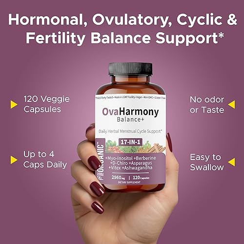 Miniatura 6 de OvaHarmony Balance+  2960 mg - 17 en 1  PCODPCOS a base de hierbas y apoyo del ciclo menstural  Fórmula femenina de bienestar diario  Probado por