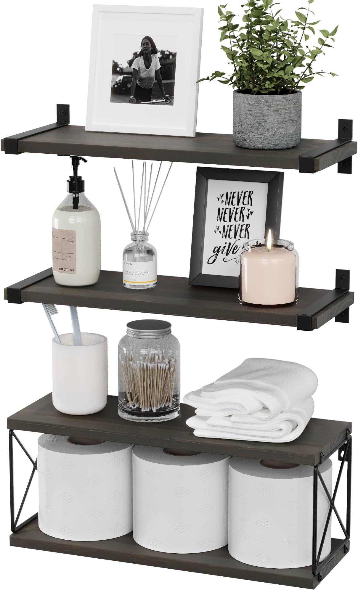 Wood Bathroom Shelves with Extra Storage Shelf