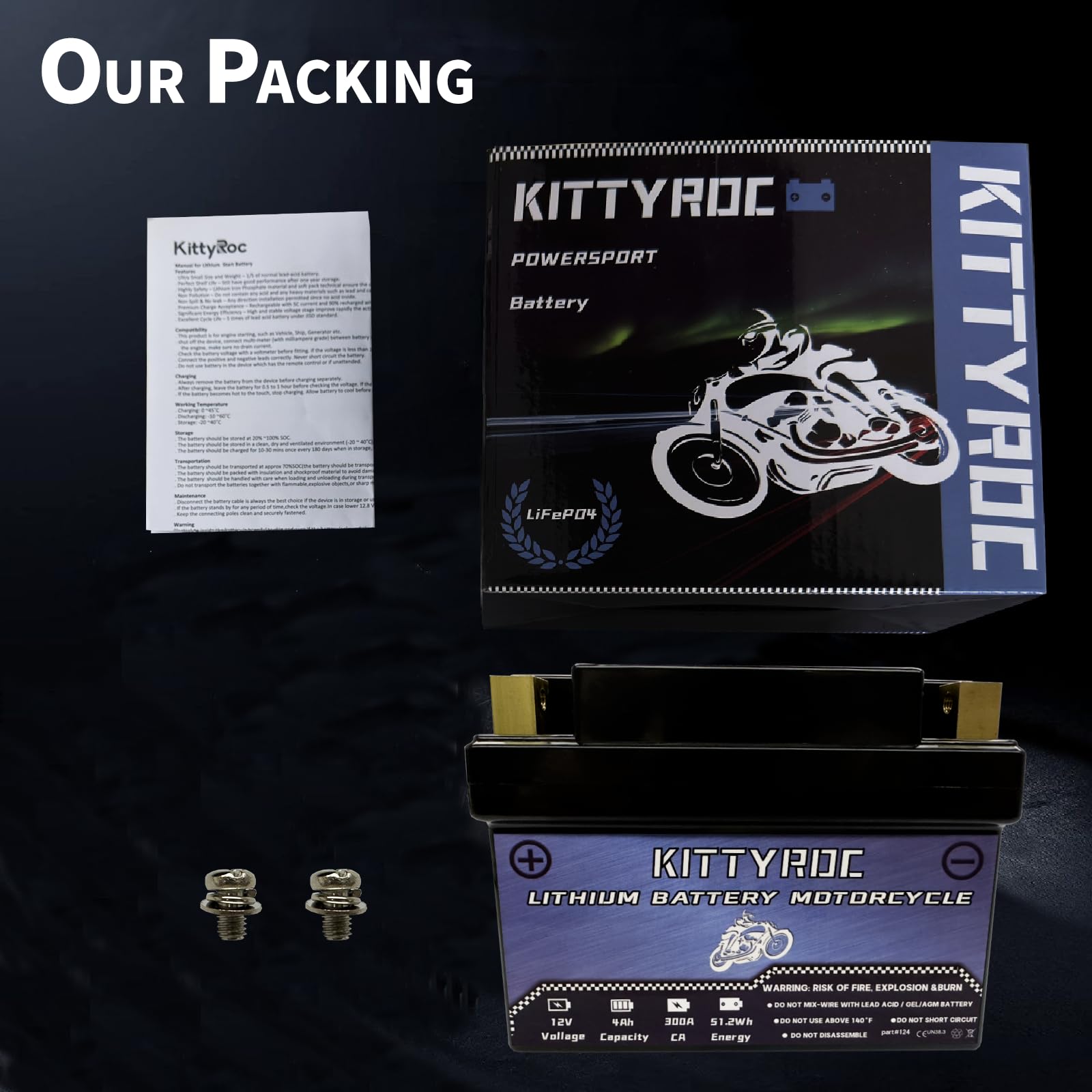 12V 4Ah 300A Batterie de moto au lithium,batterie de démarrage du moteur LiFePO4 avec BMS,batterie de remplacement pour VTT,UTV,tondeuse à gazon, jet ski, motoneige, 4WD,scooter et générateur