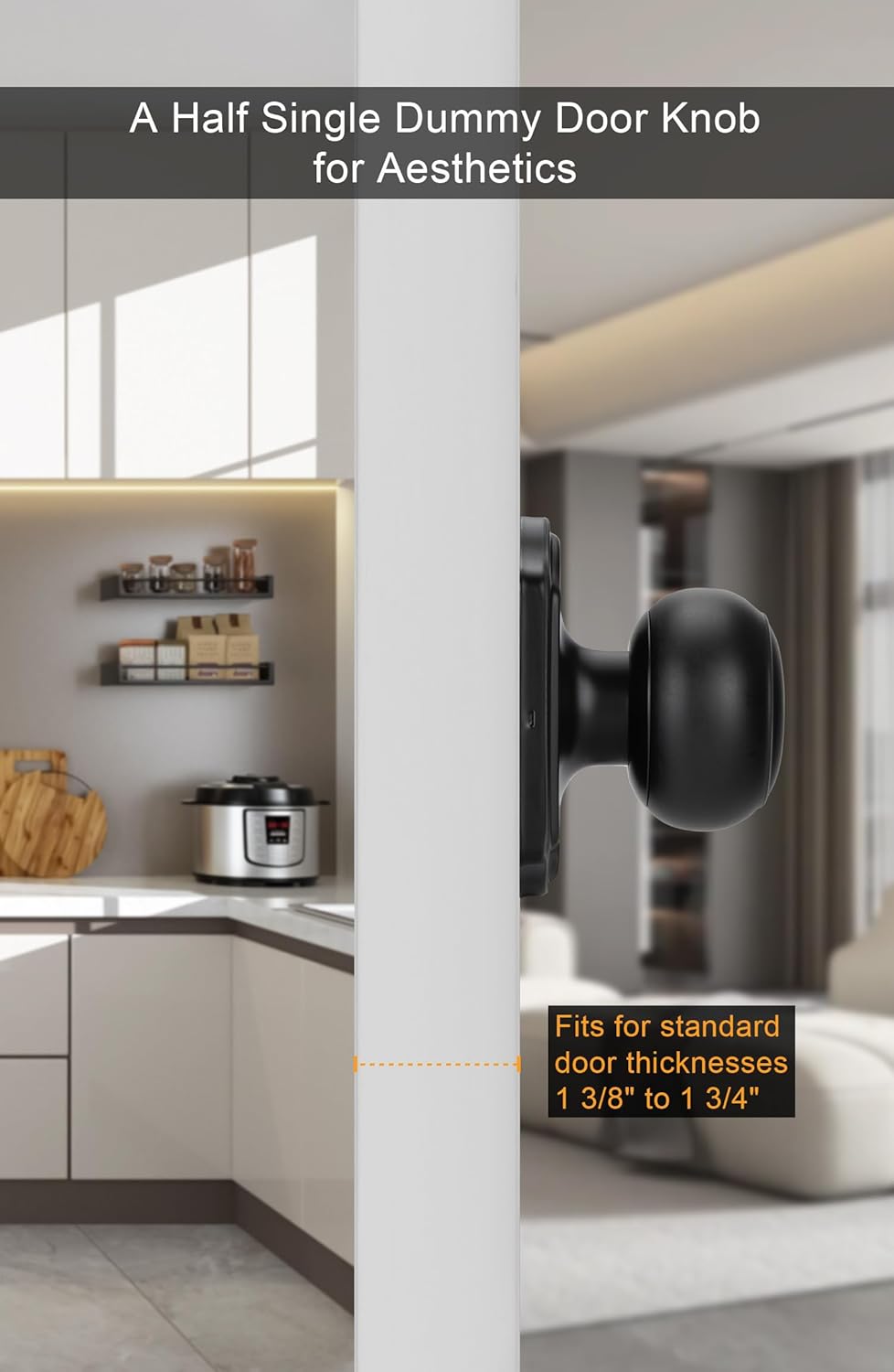 Goldenwarm Matte Black No-Function Dummy Door Knobs,Single-Side Door Knob Handles for Closet & French Doors, No-Turning Pull/Handle Function 6 Pieces