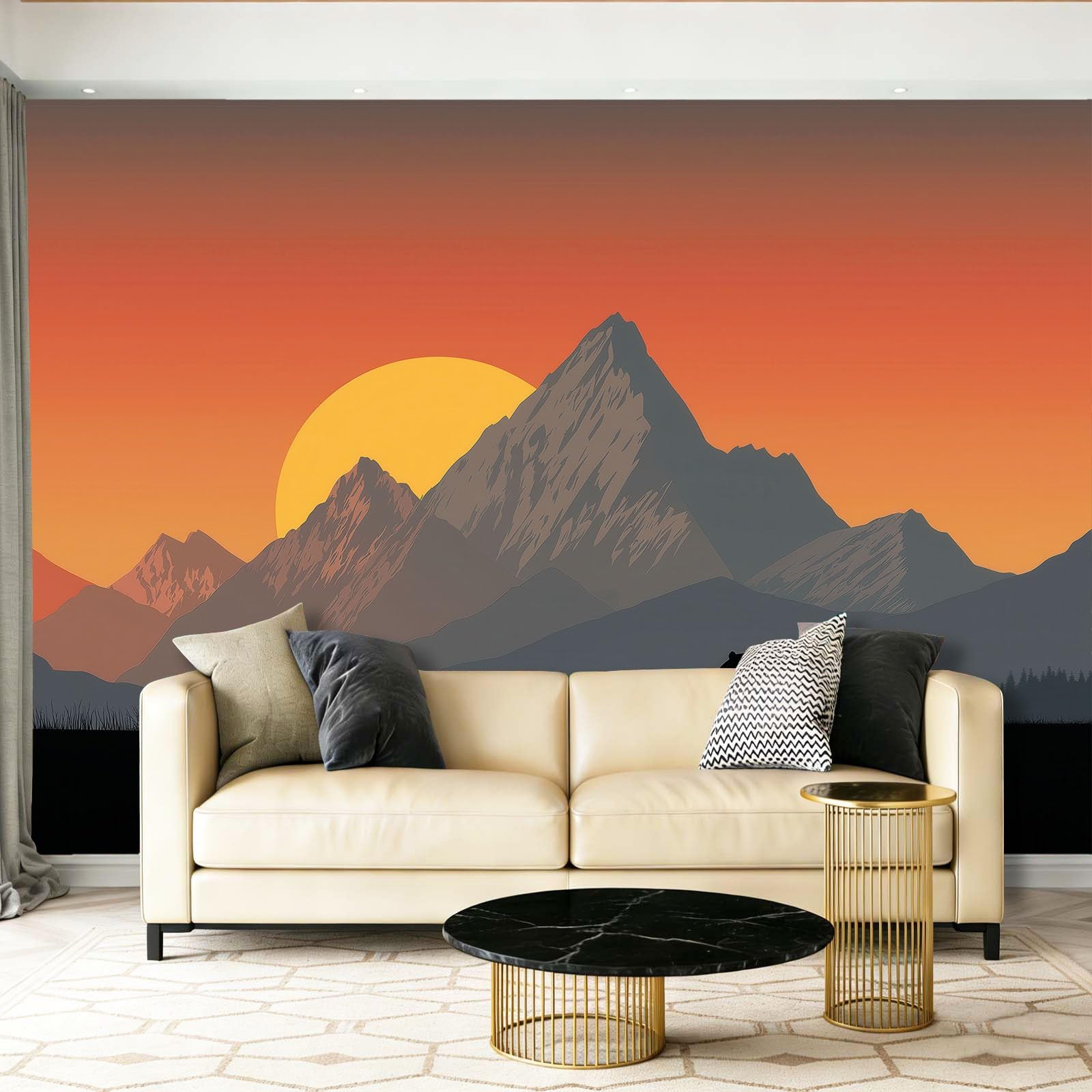 Fototapeta Naturalny Zachód Słońca Niedźwiedź Góra Szczyt Pomarańczowy Szary Włóknina Tapeta Dekoracja Salon Sypialnia Biuro, 350 x 256 cm