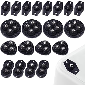 ATROPOS 20 PCS Self Adhesive Mini Caster Wheels 360 Degree Rotation Sticky Pulley Swivel Casters for Kitchen Appliances, Small Furniture, Trash Can Storage Box, Coffee Machine 4 Styles, Black