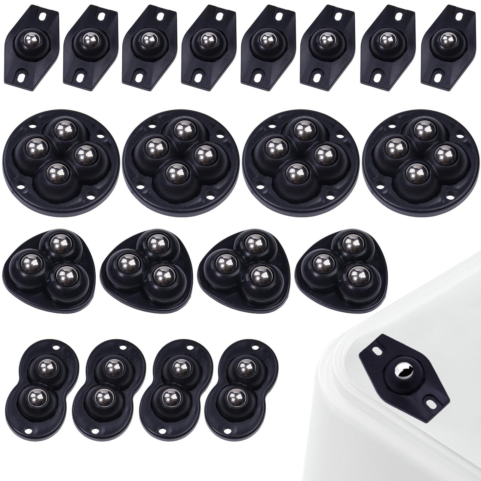 ATROPOS 20 PCS Self Adhesive Mini Caster Wheels 360° Degree Rotation Sticky Pulley Swivel Casters for Kitchen Appliances, Small Furniture, Trash Can