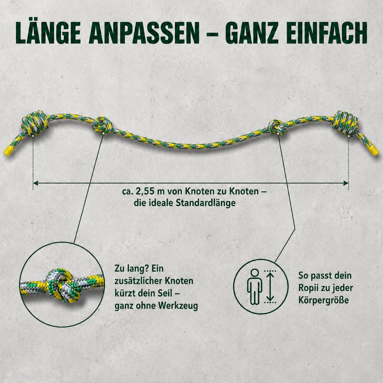 Ropii Rope Flow Seil | gewichtetes Flow Rope aus Soft-Polyester für Mobility, Koordination | handgeknotet | 3 Gewichte: ca. 380 g, 500 g, 1 kg | Designed in Berlin