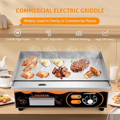 Miniatura 2 de WICHEMI Parrilla eléctrica de 22 pulgadas, parrilla comercial para encimera, parrilla plana de acero inoxidable antiadherente Teppanyaki para cocina