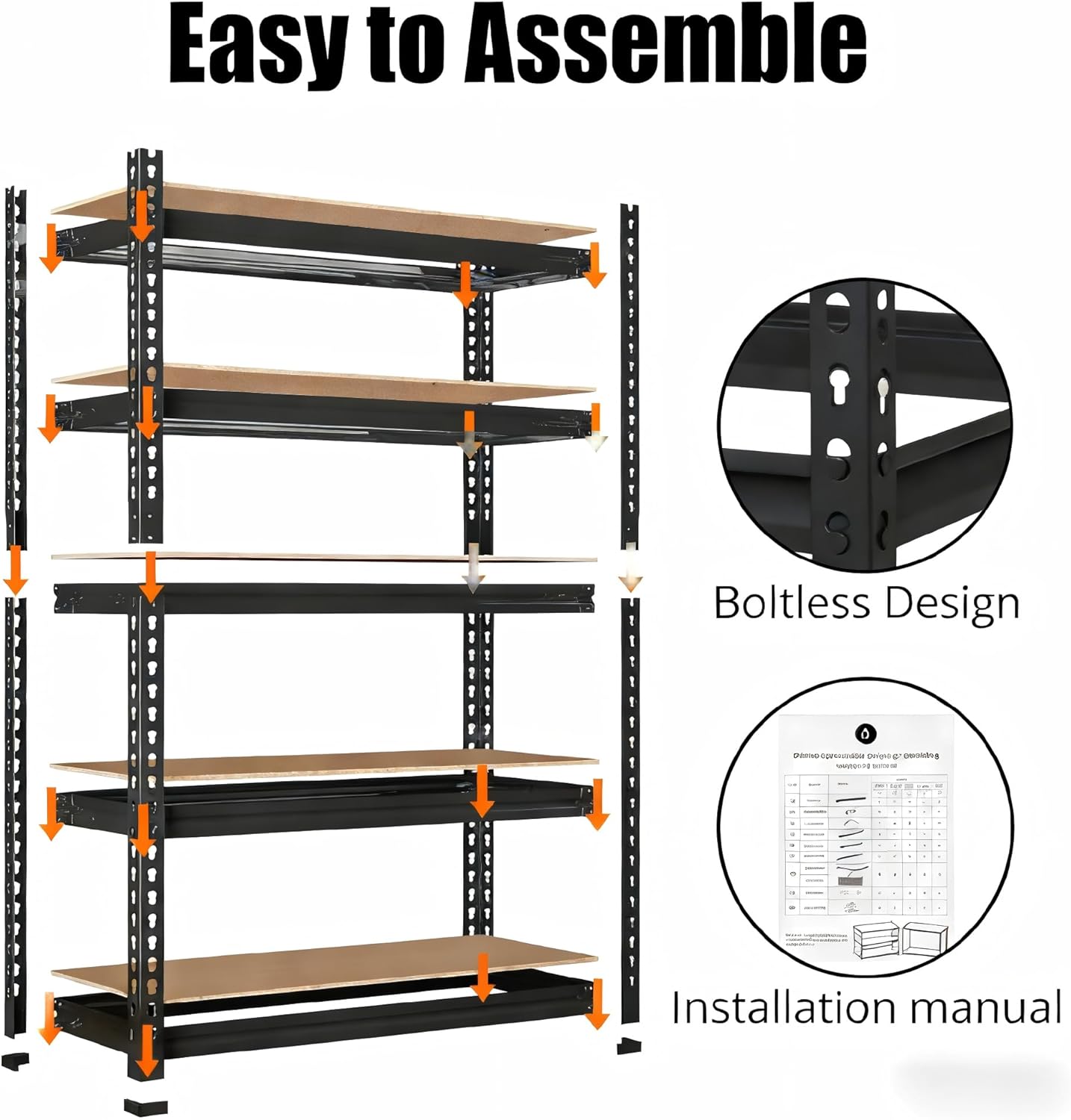 PeakPursuit Storage Shelving Unit, 5-Tier Adjustable Metal Storage Shelves, 48" L x 24" W x 72" H Heavy Duty Garage Storage Shelves for Kitchen Pantry Basement Bathroom Laundry - Image 3