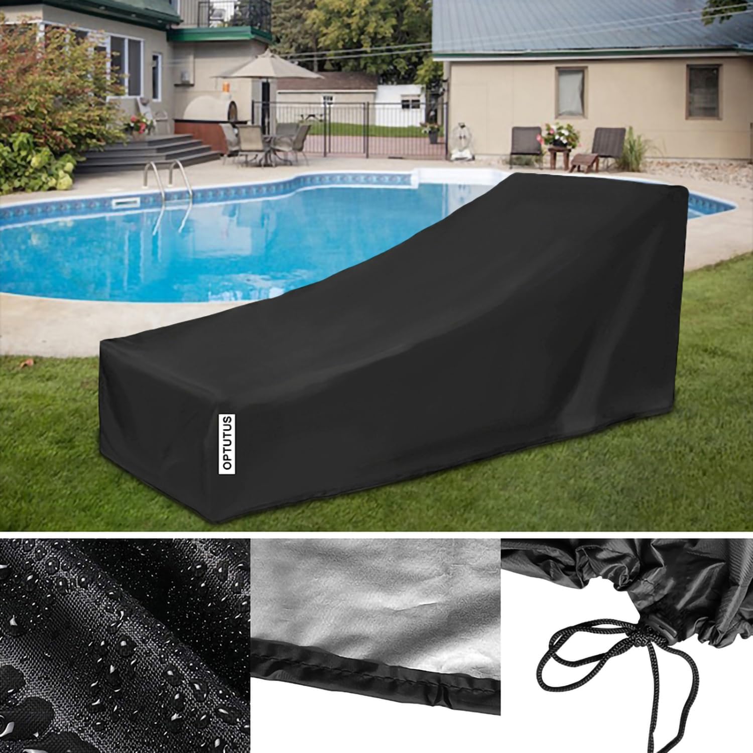 Outdoor Lounge Chair Cover, Waterproof Patio Recliner Cover, Heavy Duty 420D Oxford Furniture Protector, 83x30x32 Inch (Black-1PC, 600D--83 L x 30 W x 32 H Inch)