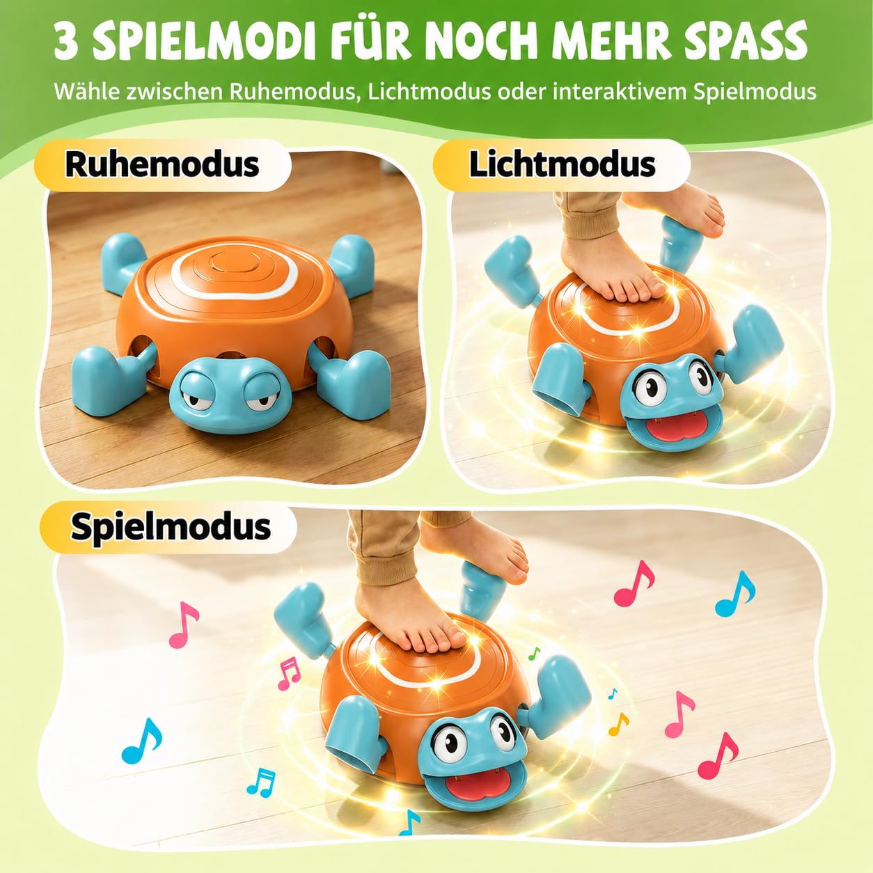 Holyton Balance-Steine Kinder mit Licht & Musik, Turtle Jump Spiel mit Drehrad, Reaktions- & Koordinationsspiel, 1 Schildkröte + 4 Steine, Motorik Training Indoor & Outdoor