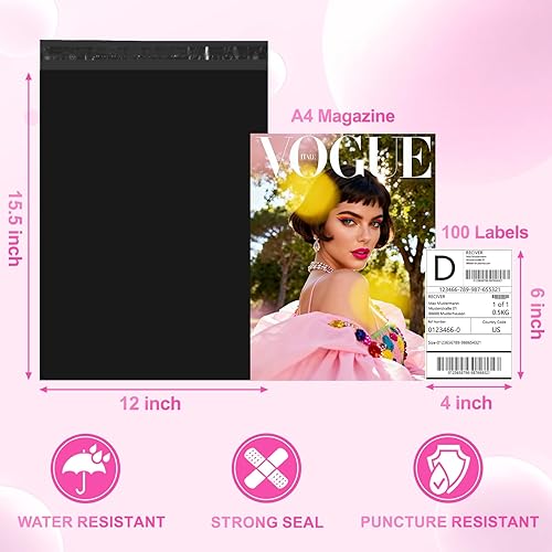 Miniatura 155 de Metronic Sobres de polietileno de 12 x 15.5 pulgadas, paquete de 100 bolsas de envío, bolsas de correo adhesivas fuertes, impermeables y a prueba