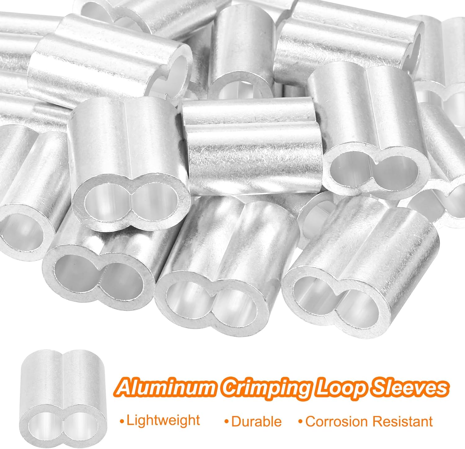 uxcell 20Pcs Aluminum Crimping Loop Sleeve for 3/8" Diameter Wire Rope, Double Ferrule Aluminum Wire Rope Sleeve for Cable Line End