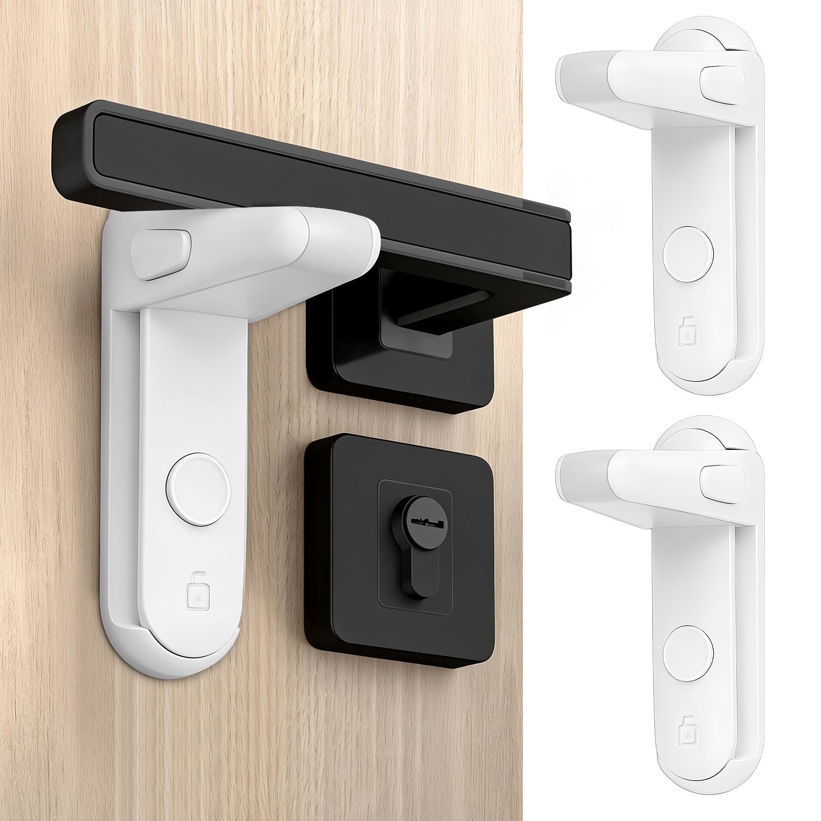 Flintronic Door Lever Lock, 2 Pack Childproof Door Handle Lock (A, White)