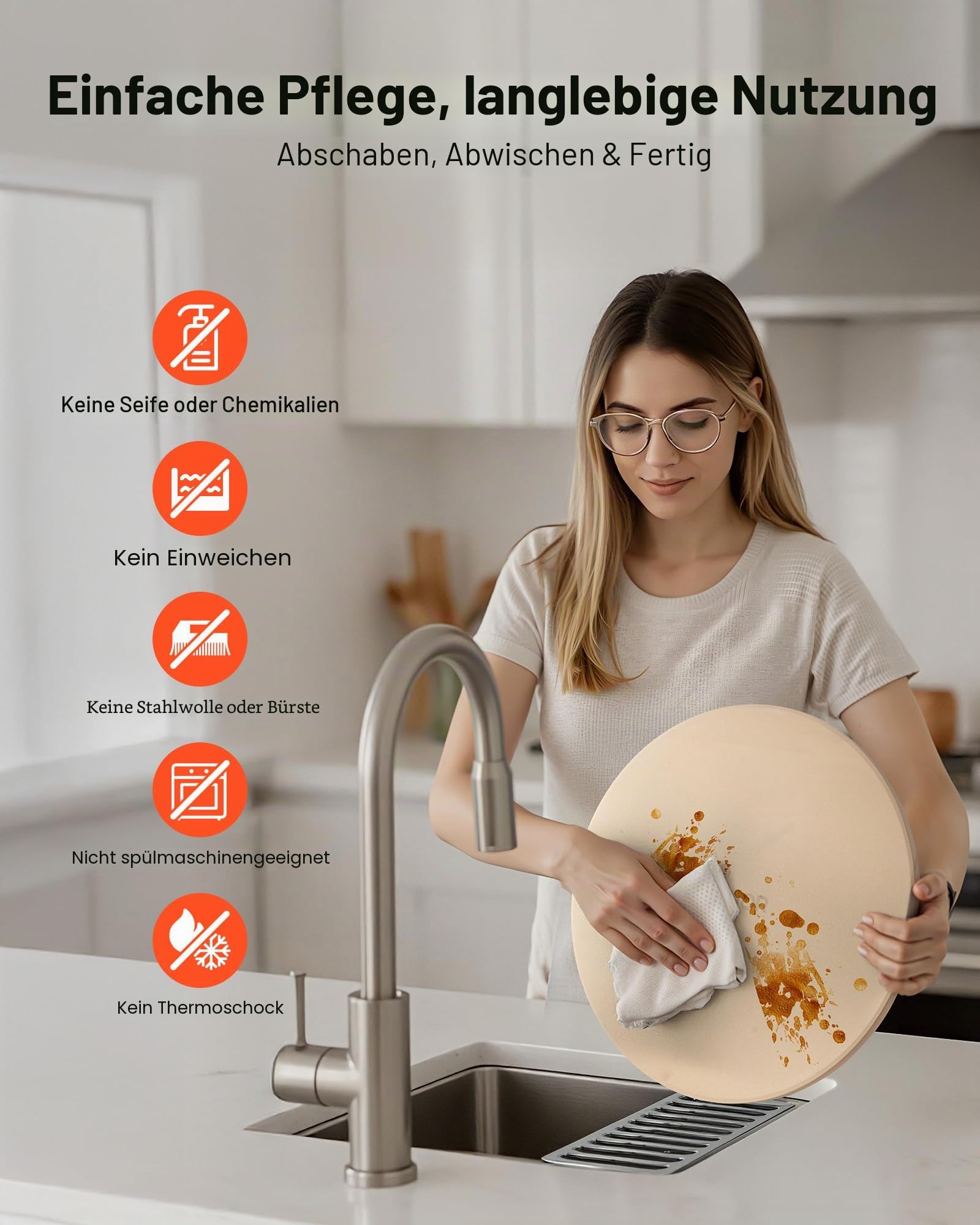 VEVOR Pizzastein Backstein 381 x 381 mm, runder Cordierit-Pizzastein, große Steinplatte mit Schaber & Aluminiumschaufel, 17 mm dick, hitzebeständig, geeignet für Küchenofen Brotbacken Pizzabacken