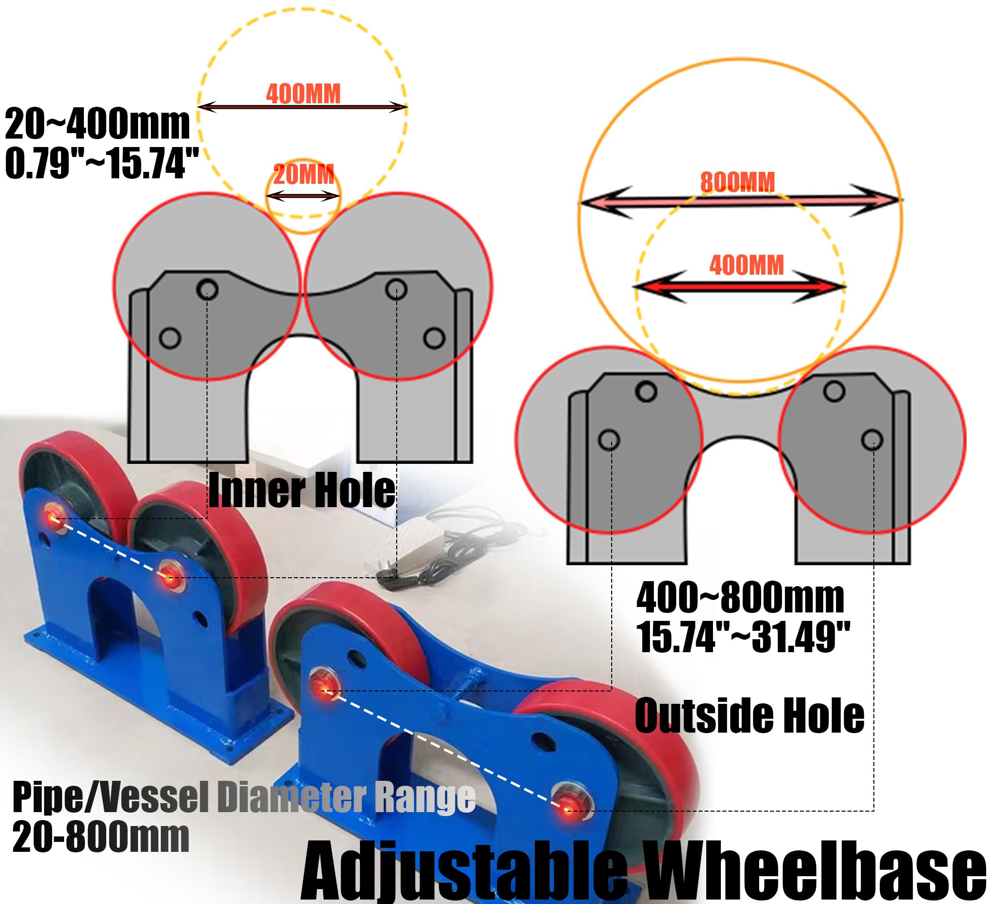 IntXanth 2204LBS Pipe Welding Rotator, Turning Rolls Linkage Roller, Diameter Range 20MM–800MM/0.79