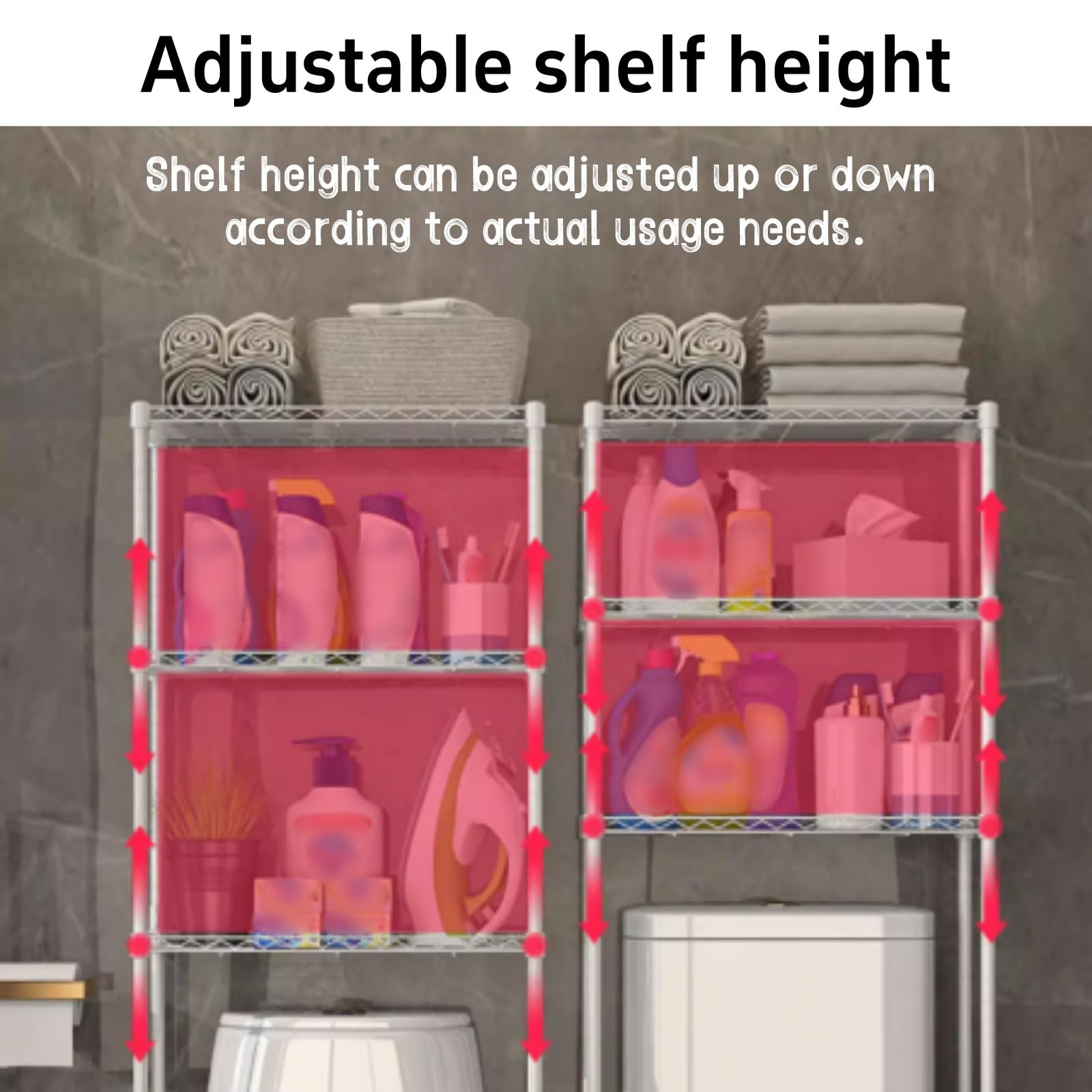 Estante de almacenamiento sobre el inodoro, ajustable y duradero, diseño de varios niveles para organización de baño y lavandería