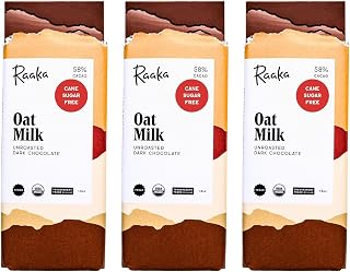 Chocolate Oat Milk, 58% Cacao Cane Sugar Free Dark Chocolate | Gourmet Dark Chocolate Gift | Organic, Vegan, Fair Trade, Soy Free, Non GMO, Gluten Free, Kosher | 1.8oz Bars, 3-Pack