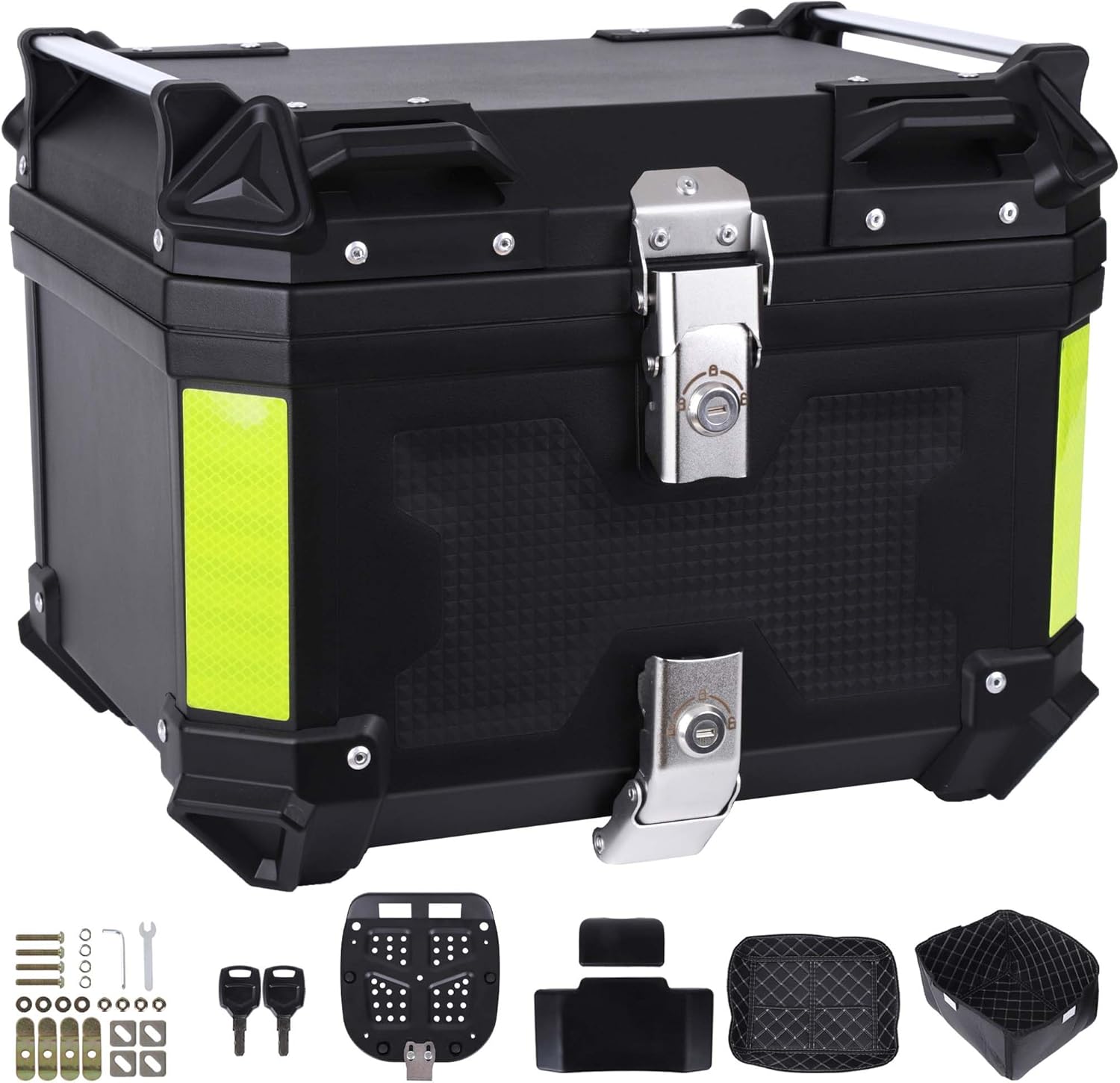 Motorcycle Top Case 45L Trunk Tail Box Bag Aluminum alloy handle with Leather Lining Anti-Theft With Double Lock Waterproof Dustproof Easy Installation with Universal Bracket Black