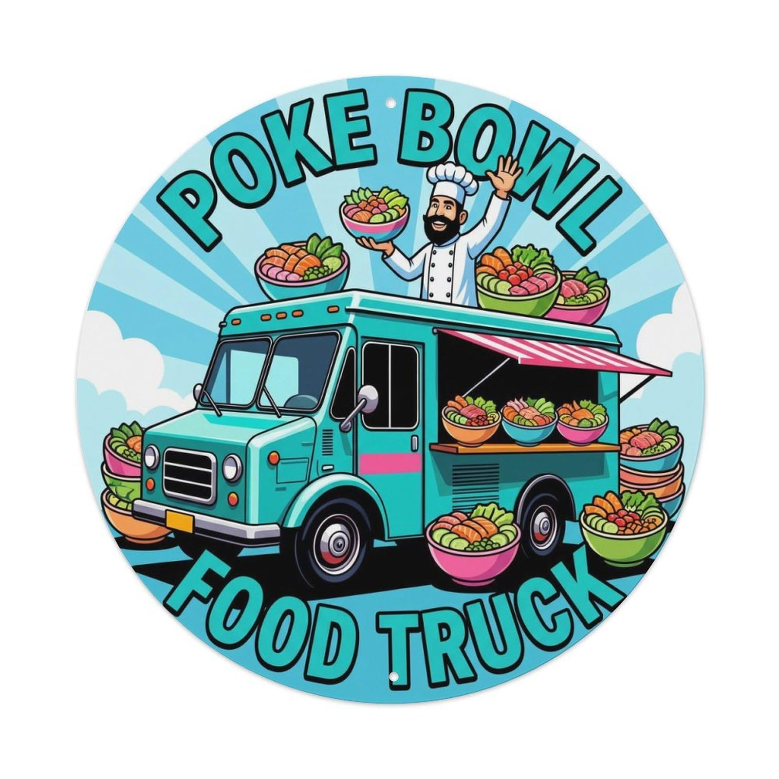 USA Poke Bowl Food Truck Classic Chef Illustration Metal Tin Sign