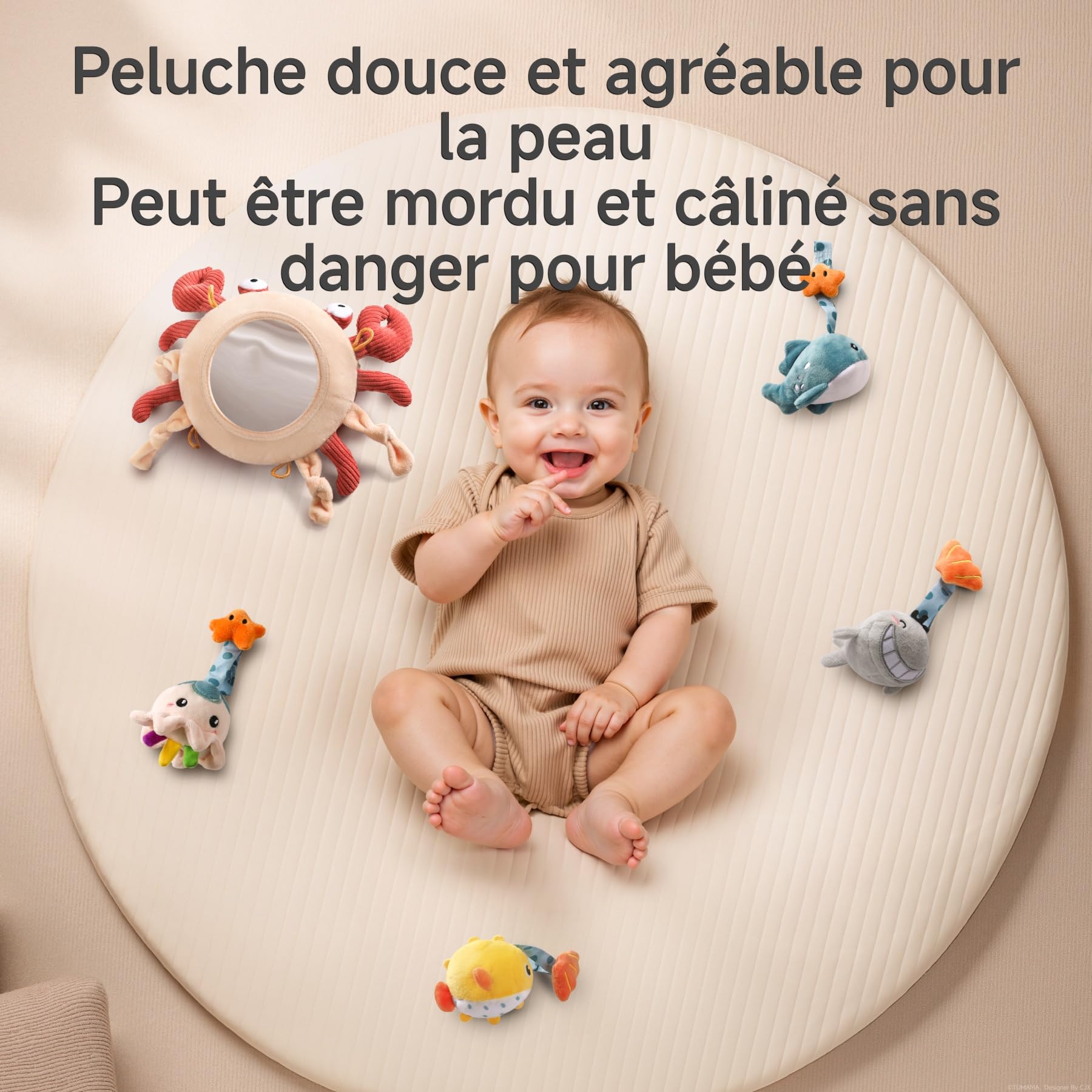 TUMAMA Jouet Poussette Bebe 0 2 3 4 6 8 9 12 Mois, Jeux Eveil Bébé Avec Le Miroir La Voix de Berceau Landau, Peluche Cangrejo Hochet Suspendre Attache Jouets, Cadeau pour Naissance Garçons et Filles