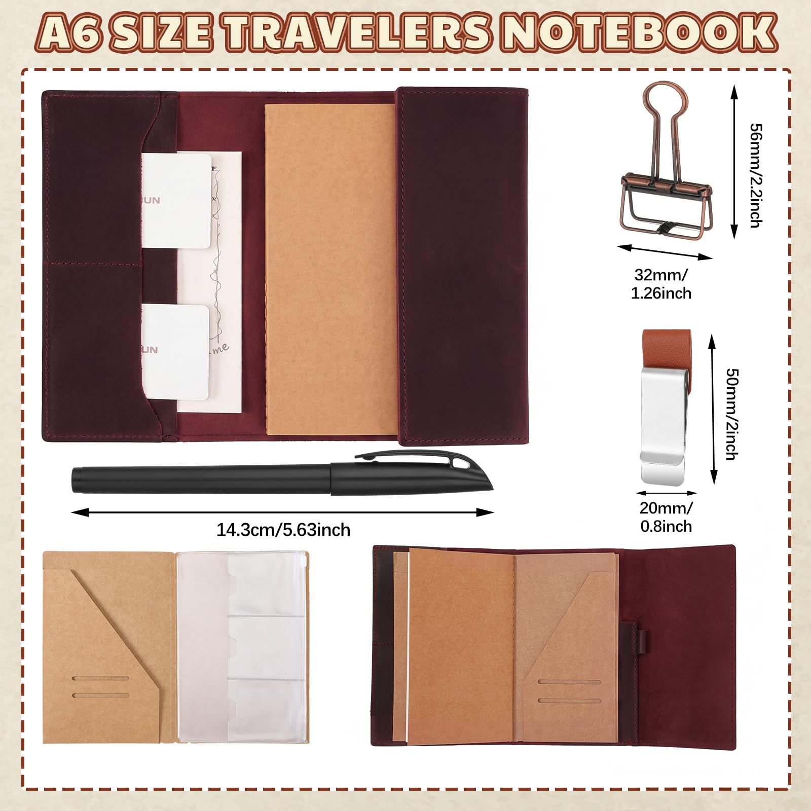 Eaasty Pocket - Cuaderno de viaje recargable de piel auténtica, color rojo