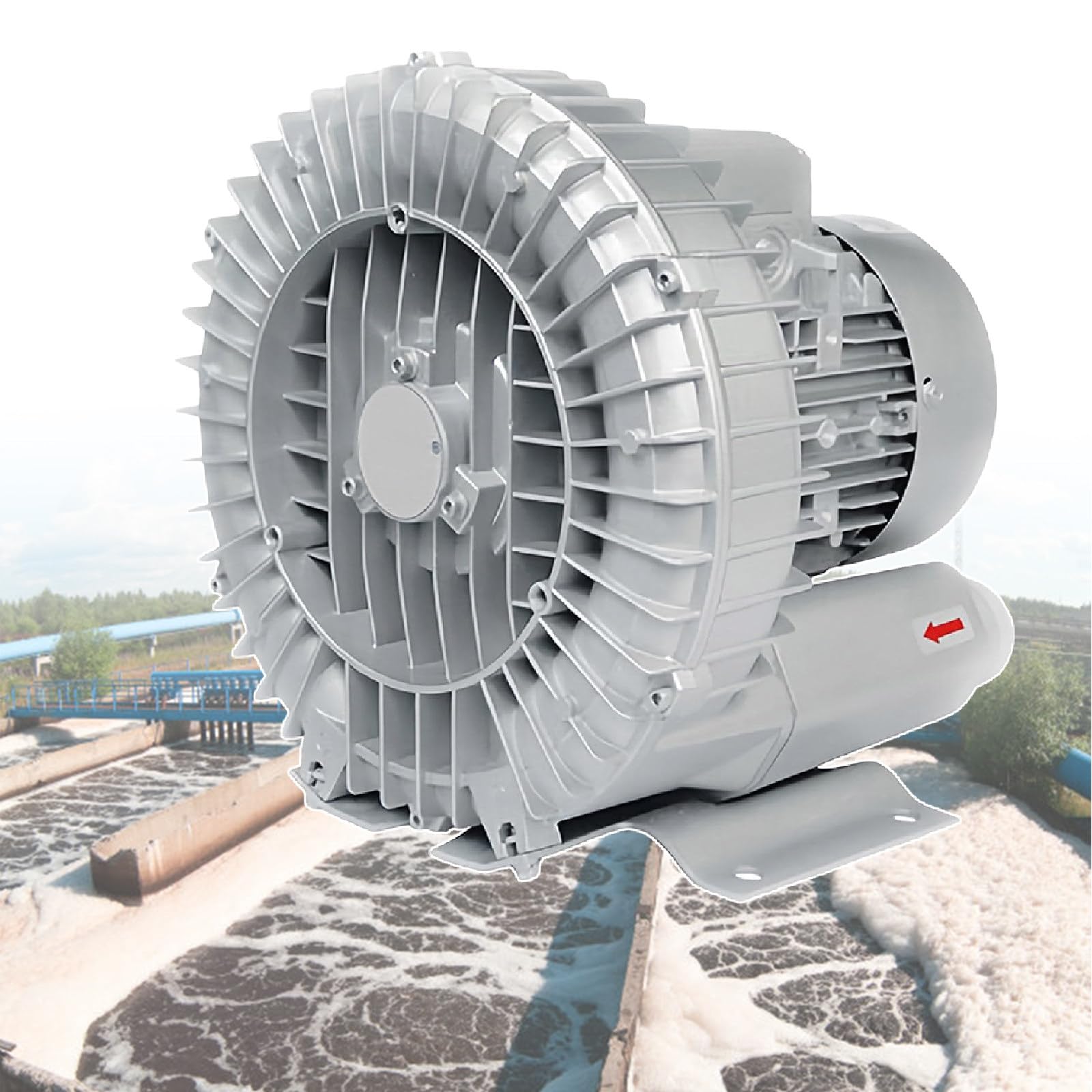 Genérico Soplador regenerativo de 370 W, soplador centrífugo de Anillo de aleación de Aluminio para aireación de estanques de Peces, soplador de vórtice monofásico para Sistemas de Tratamiento de AGU