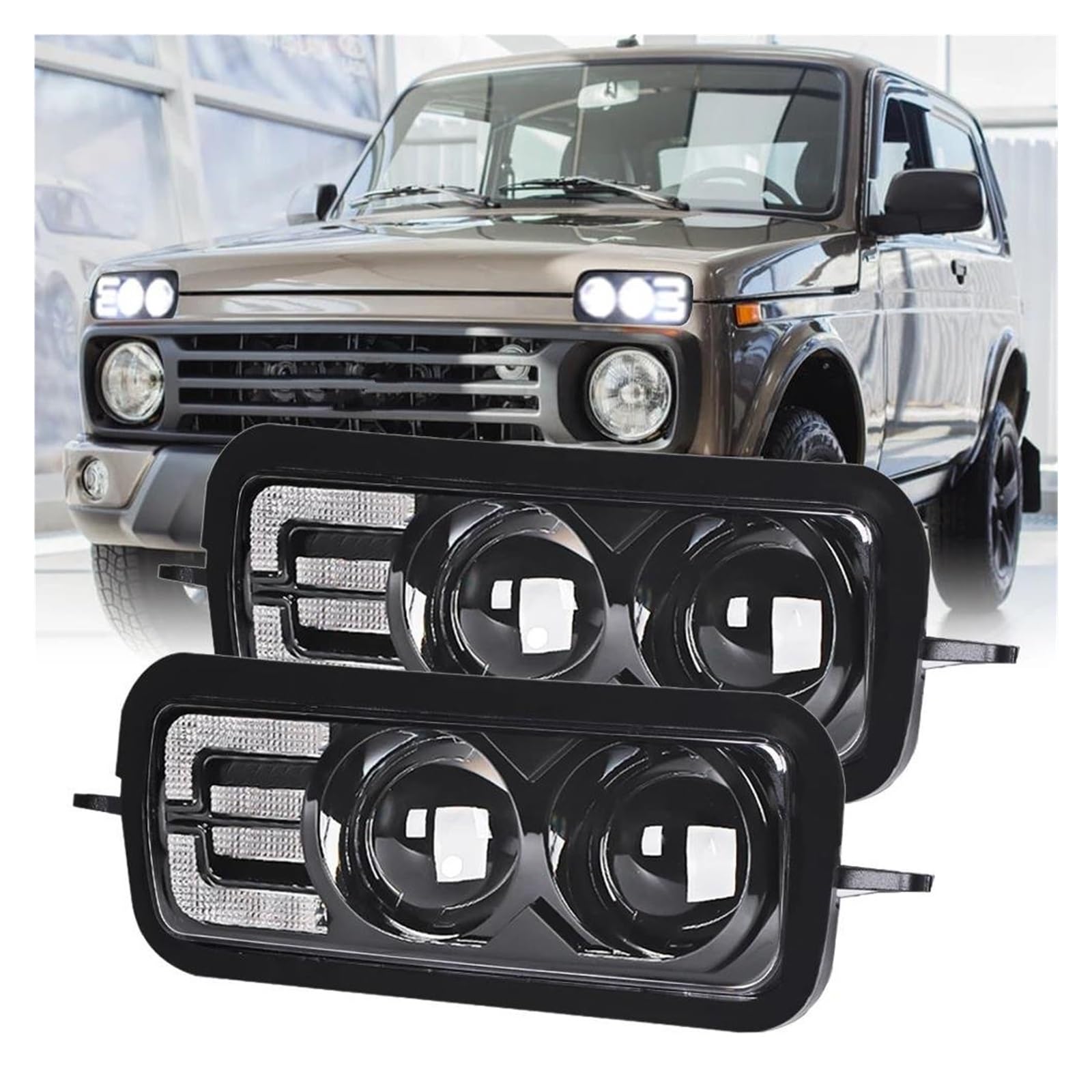 Front Headlight Car Accessories 12v Led Headlight For Lada For Niva 4x4 1995+ Daytime Running Lights Turn Signal For Lada Fog Lamp For Offroad DRL Headlamp Headlights(B)