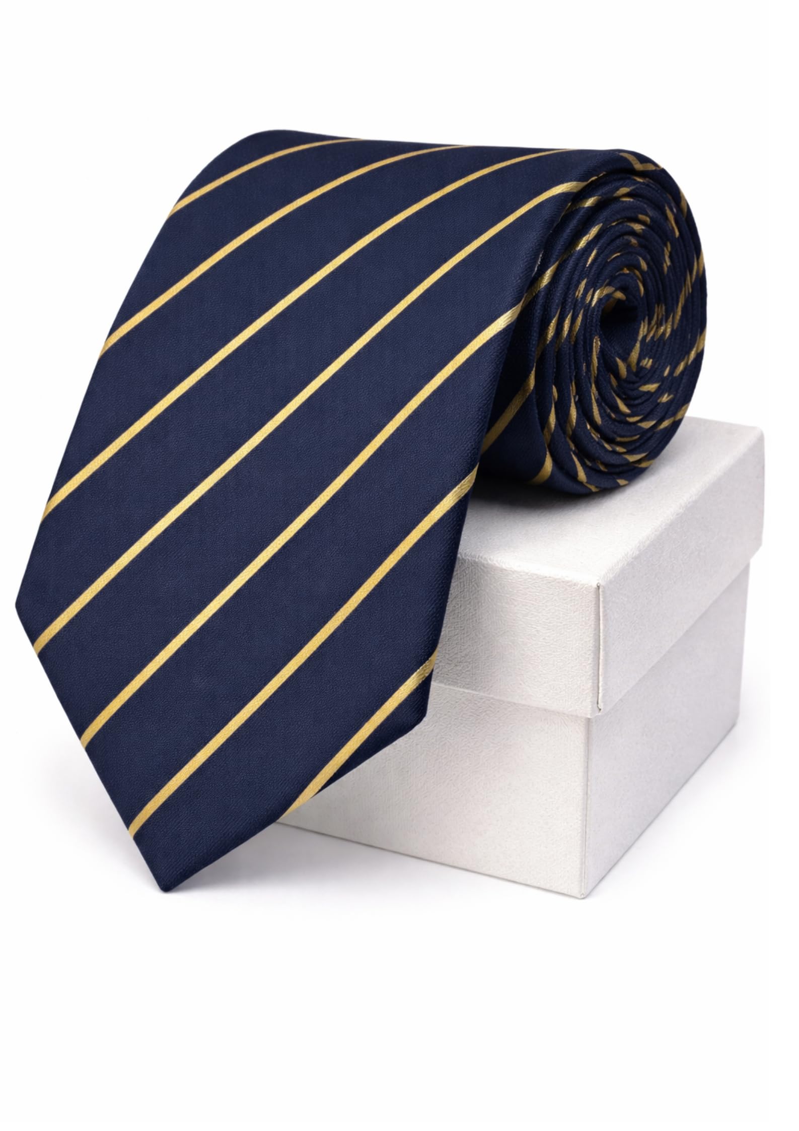 random stripe Men’s Premium Navy Blue & Gold Striped Tie | Formal Business Necktie | Silk Finish-picture-27