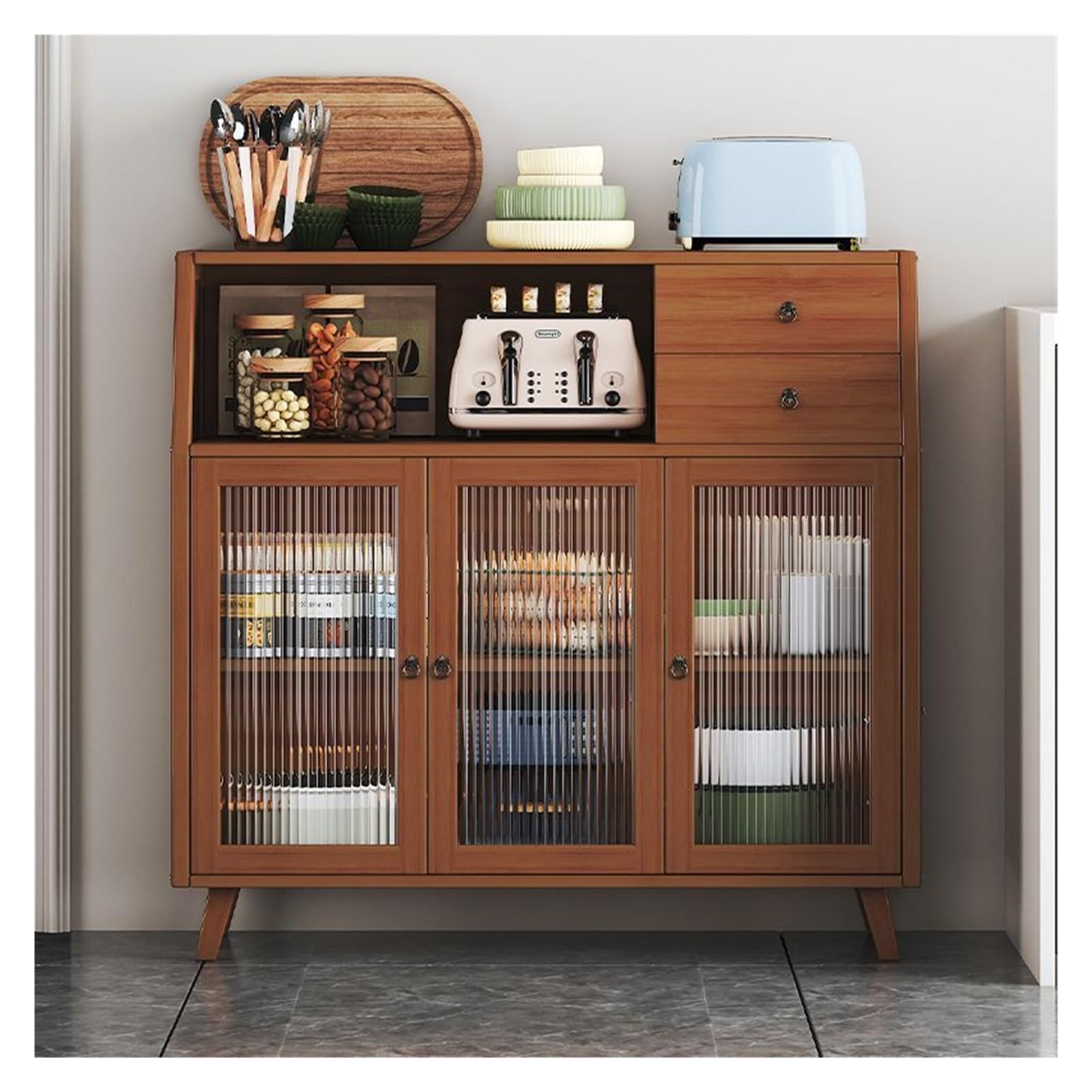 Amazon.co.jp: ガラス扉付きサイド装飾収納キャビネット、ホーム