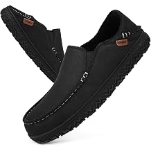 LongBay Mens Moccasin Slippers Warm Memory Foam House Shoes Winter Slip On | Indoor Outdoor, Soft Suede Upper, Non-Slip Rubber Sole, Supportive Padding, Plush Faux Fur Lining, Machine Washable, Gift