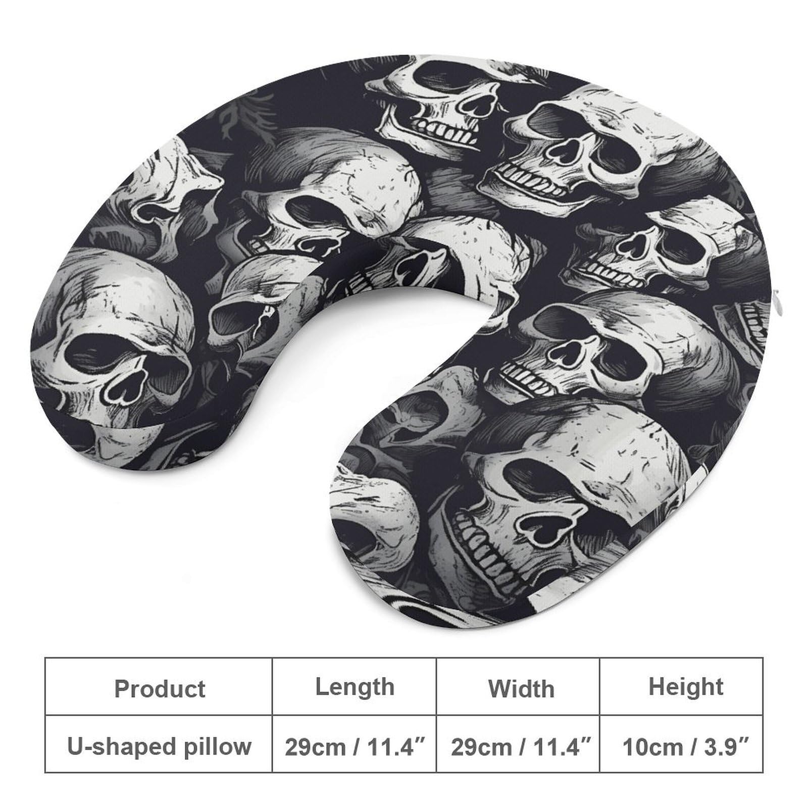 Almohada en forma de U con patrón de calaveras 1, núcleo de almohada de espuma viscoelástica, cojín, proporciona apoyo para el cuello, almohada de viaje, adecuada para aviones, coches