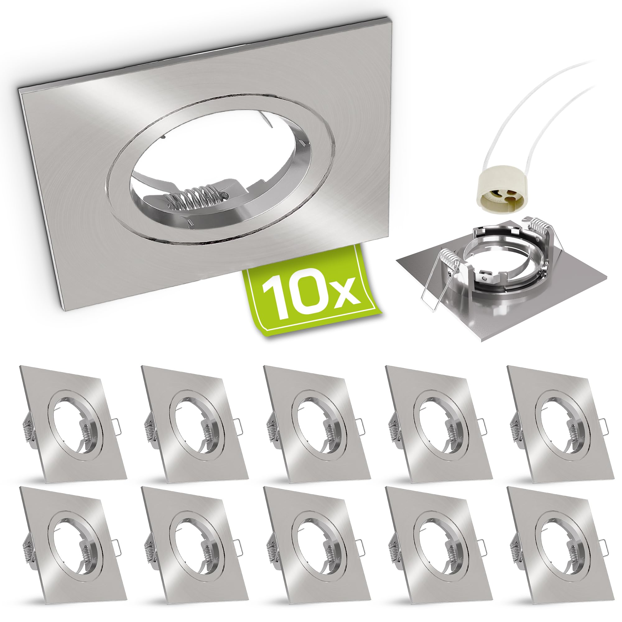 linovum Einbaurahmen 10x silber eckig starr GU10 inkl. Fassung