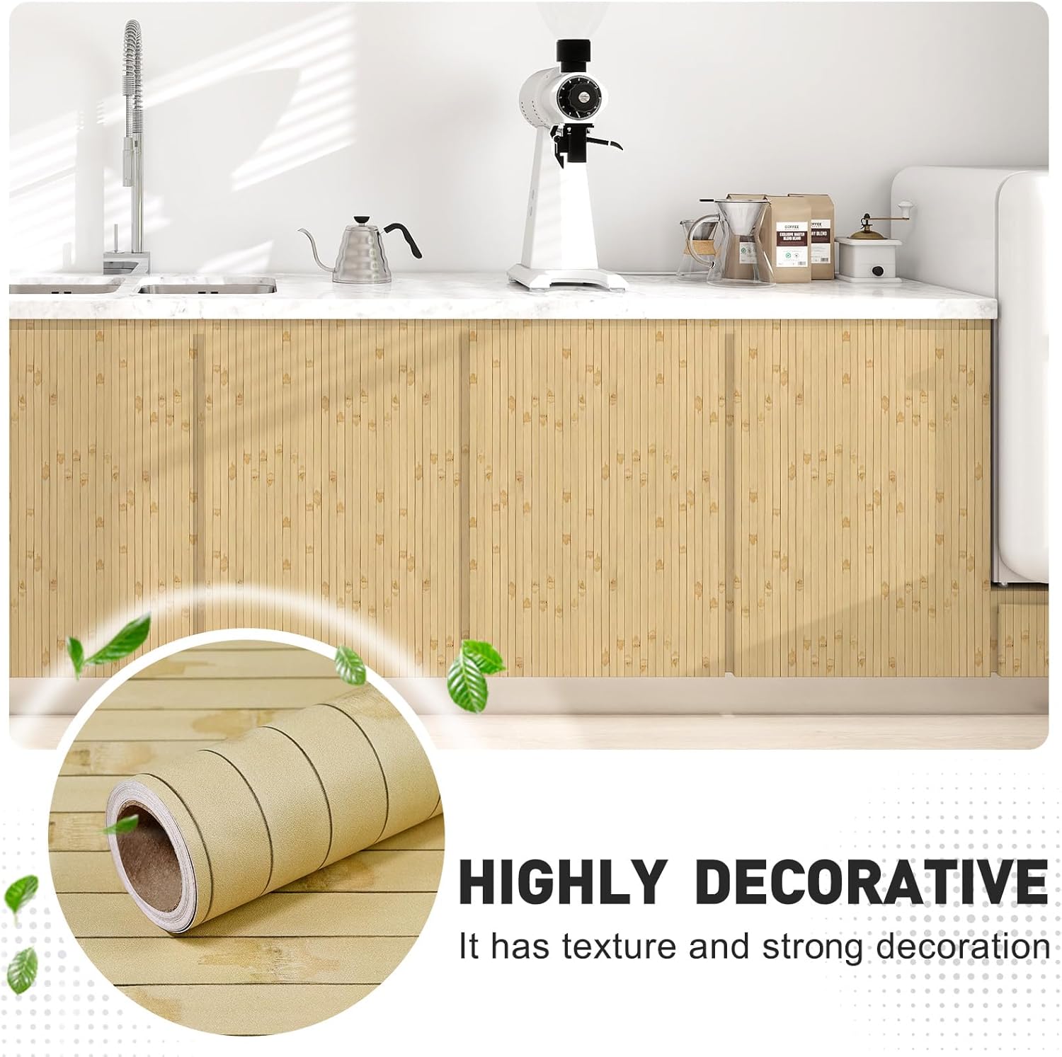 Bamboo Wallpaper Peel and Stick - 17.3”x120” Realistic Wood Slat Texture, Self-Adhesive Vinyl for Accent Wall, Bathroom, Spa Room, Natural Decor, Waterproof & Easy Install Light Yellow