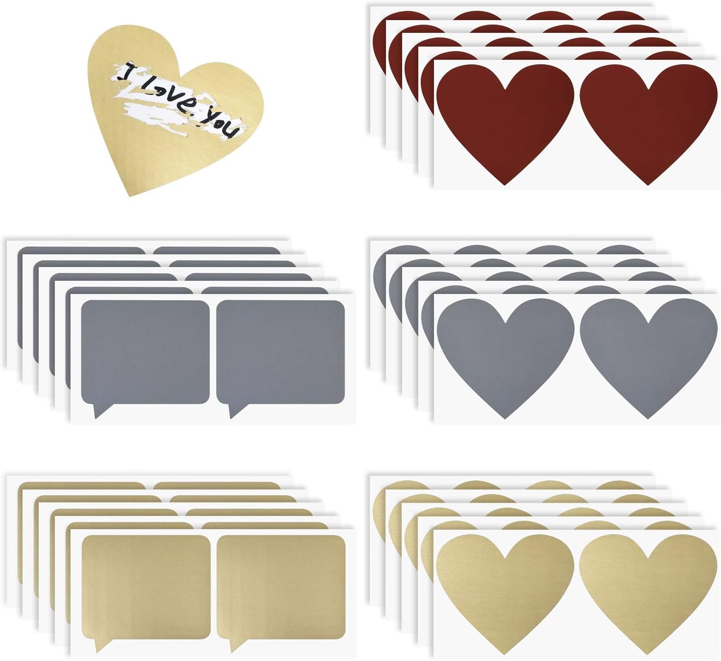 Scratch Off Label, 3-inch Heart Shaped and Dialog Shaped Stickers