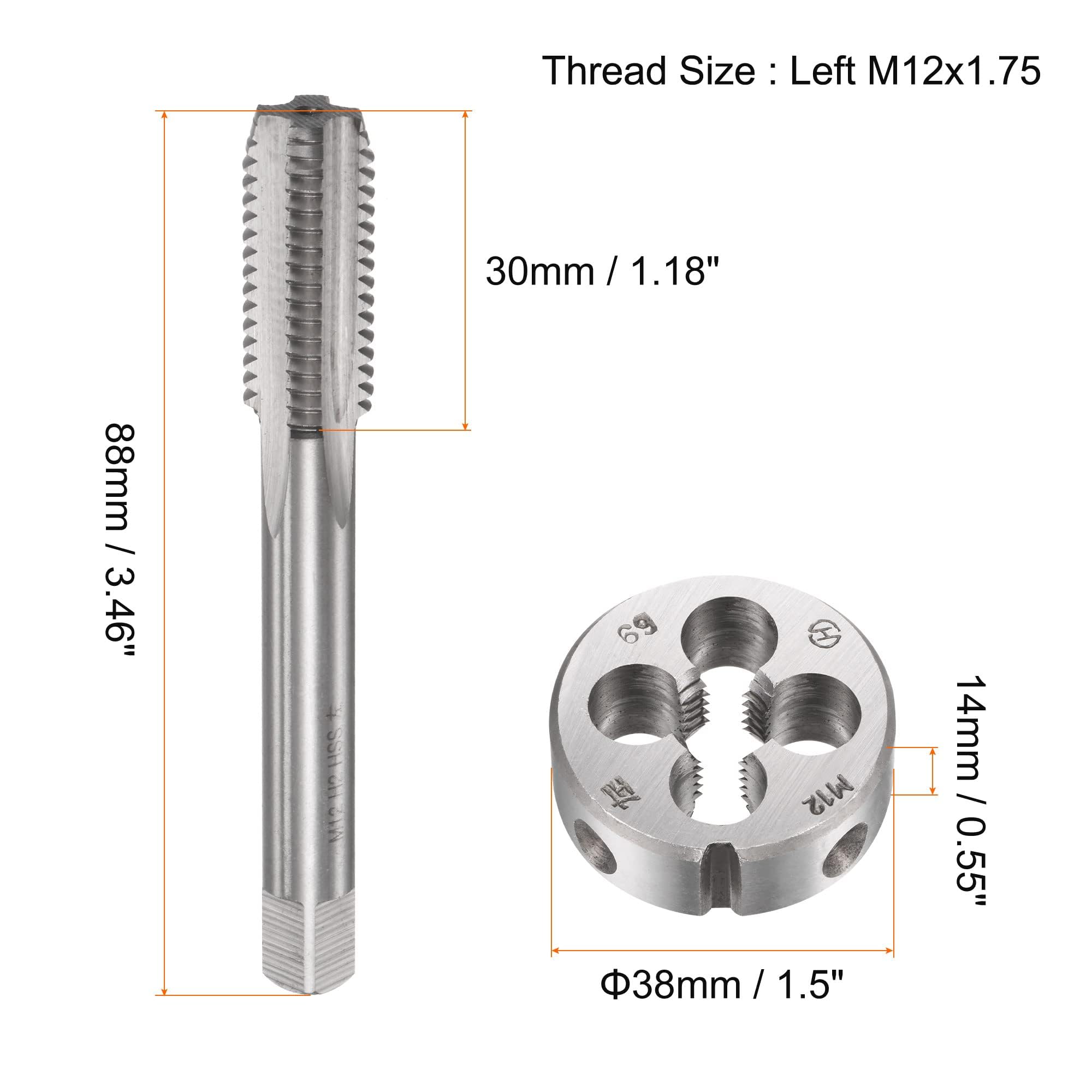 TA-VIGOR Tap and Die Sets, M12 x 1.75 Metric Left Hand Screw Thread Straight Flute Tap with Round Threading Die - Image 2