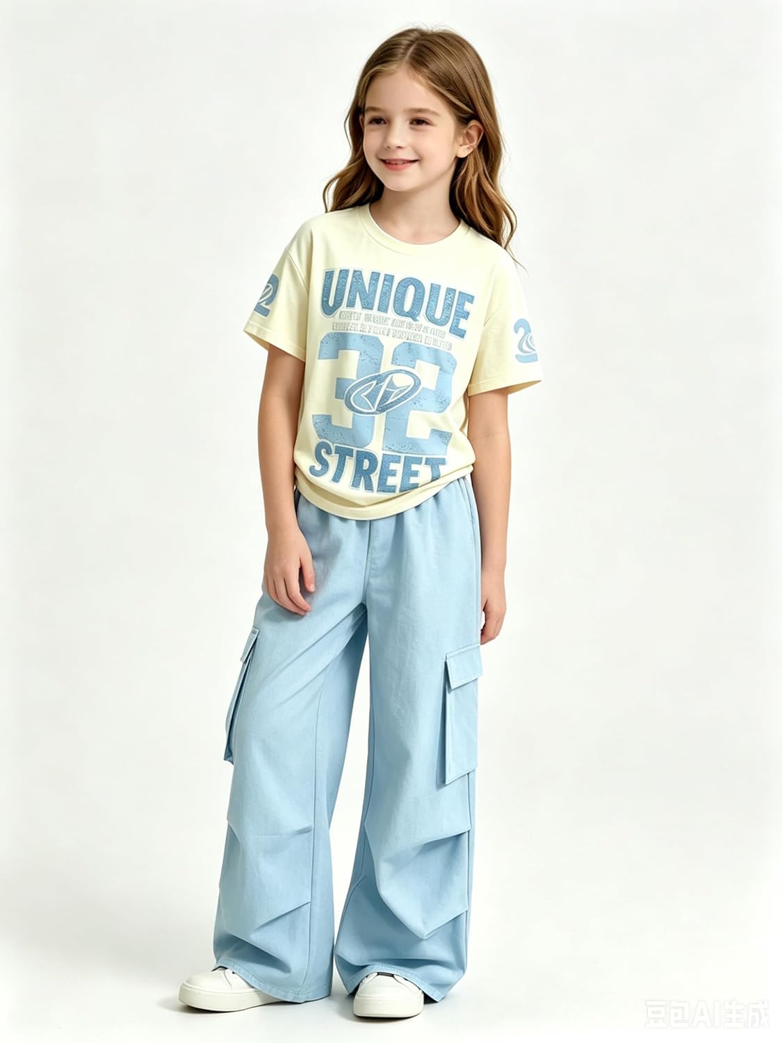 Ayzozuy Girls 2 Piece Outfits Y2K Letters Numbers Print Oversized T-shirt and Cargo Pants Casual Clothes for Girls 7-14 Years image 5