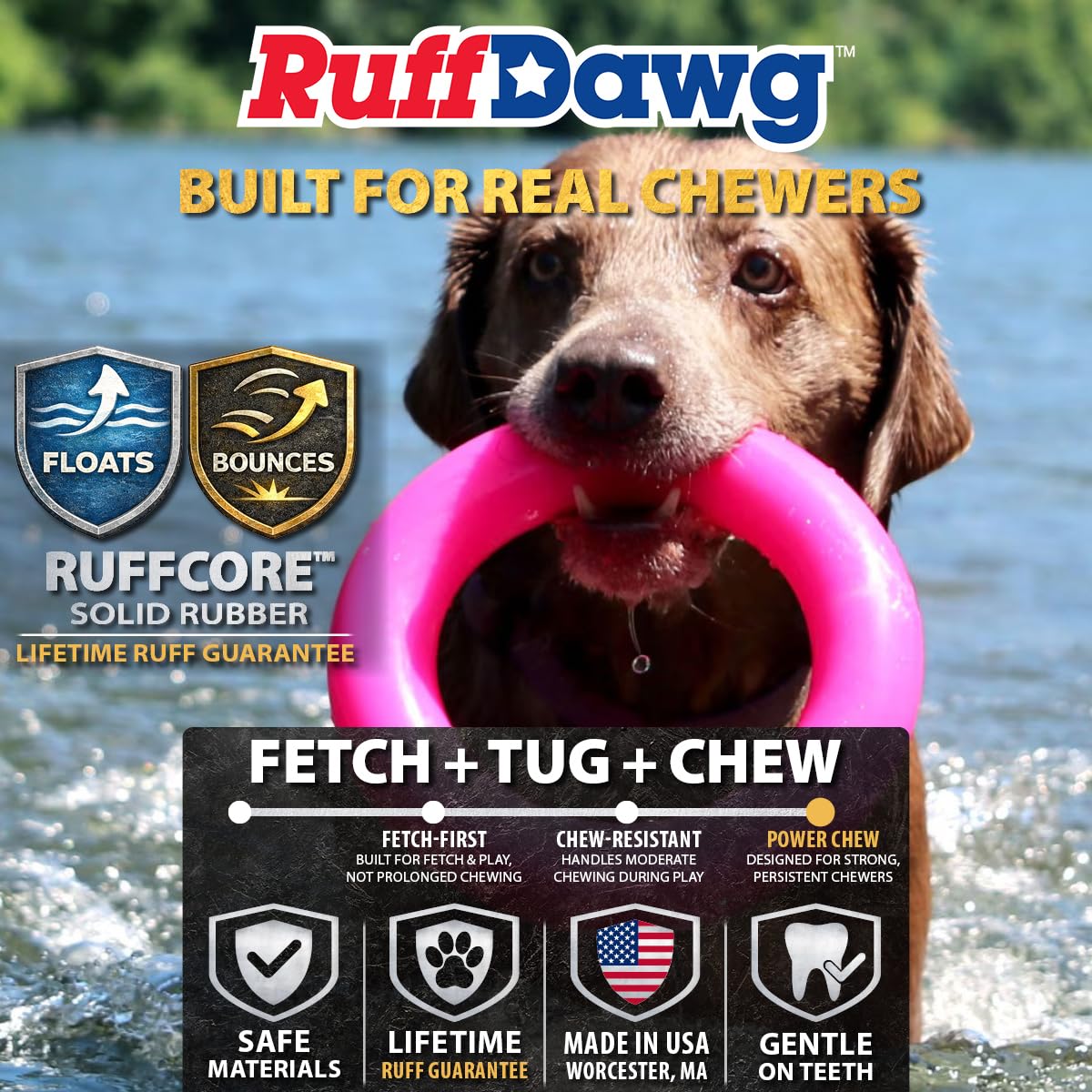 Ruff Dawg Dawg-Ring - Giocattolo indistruttibile per cani fino a 18,1 kg, misura media, 15,2 cm, colore: Rosa