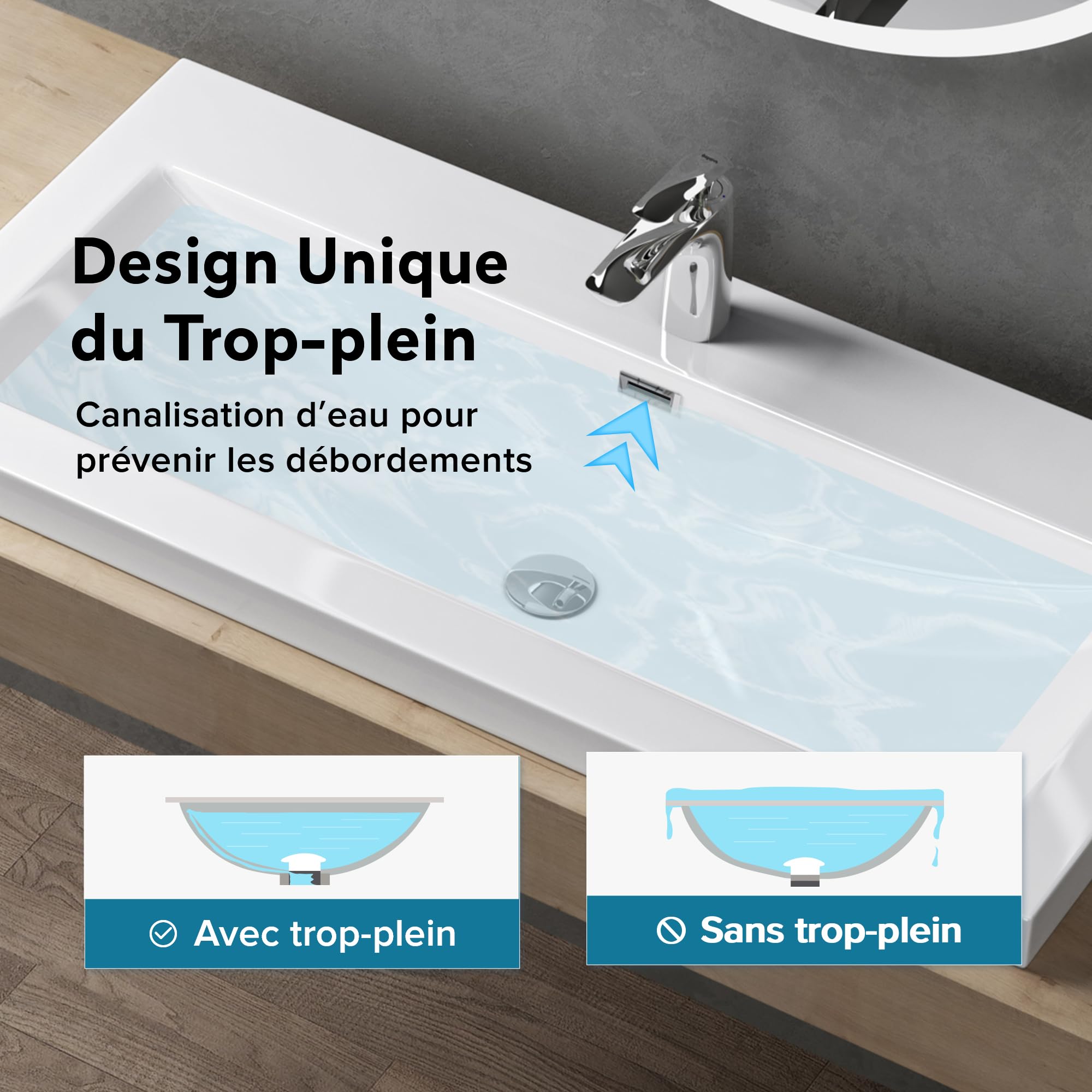doporro Lavabo Vasque Blanc 100cm à Encastrer Colossum01 Fonte Minérale Solid Surface 100x48x13cm