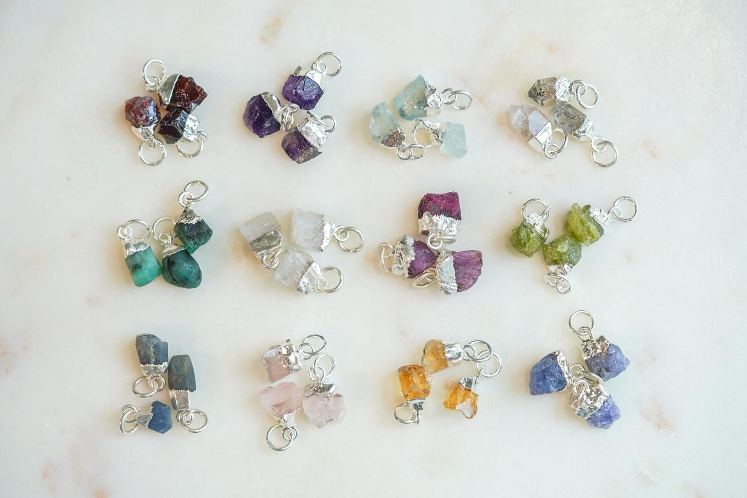 Bulk Raw Gemstone Charms, Natural Birthstone Pendants in 18K Gold Plated or Silver Plated Brass, DIY Jewelry Making Supplies for Necklaces, Bracelets, Earrings
