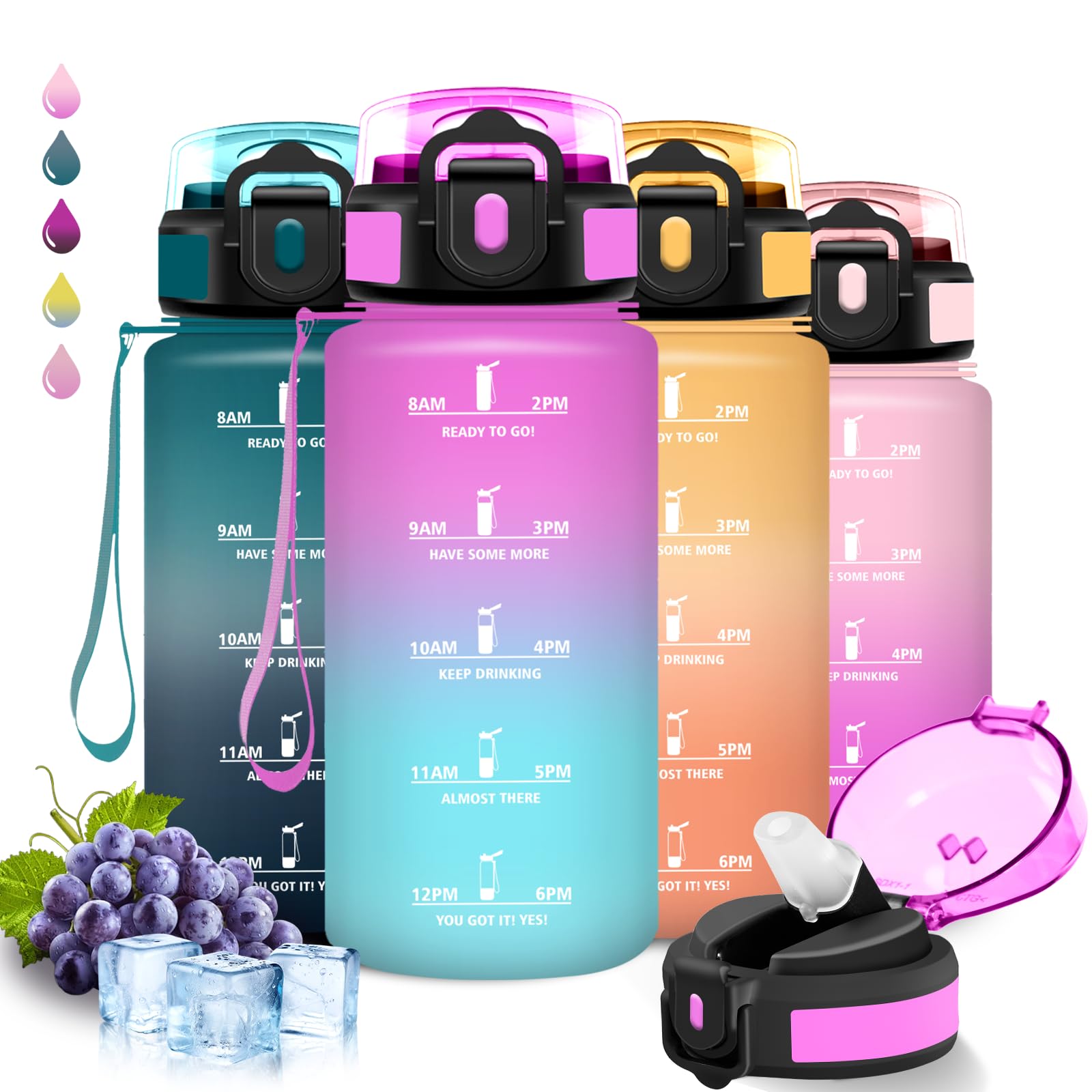 Borraccia, 500ml Borraccia Bambini, Borracce con Cannuccia, Senza Perdite, Water Bottle Motivazionale, Facile da Pulire, Bottiglia Acqua, Con Chiusura di Sicurezza, Borracce per Scuole, Corsa, Ufficio