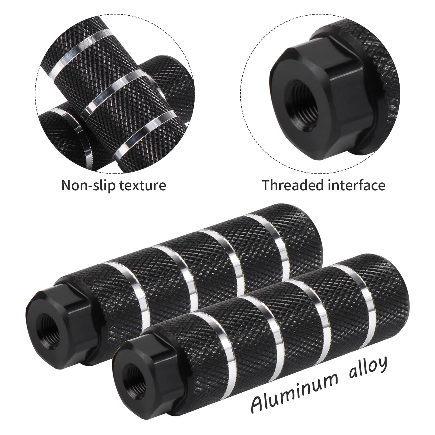 2Pcs Clavijas de bicicleta, Aluminio Bicicleta Pie Clavijas BMX Antideslizante Pies Traseros Pedales para BMX Stunt Pegs, Bicicletas de Montaña Pasajeros Ciclismo Accesorios (negro)