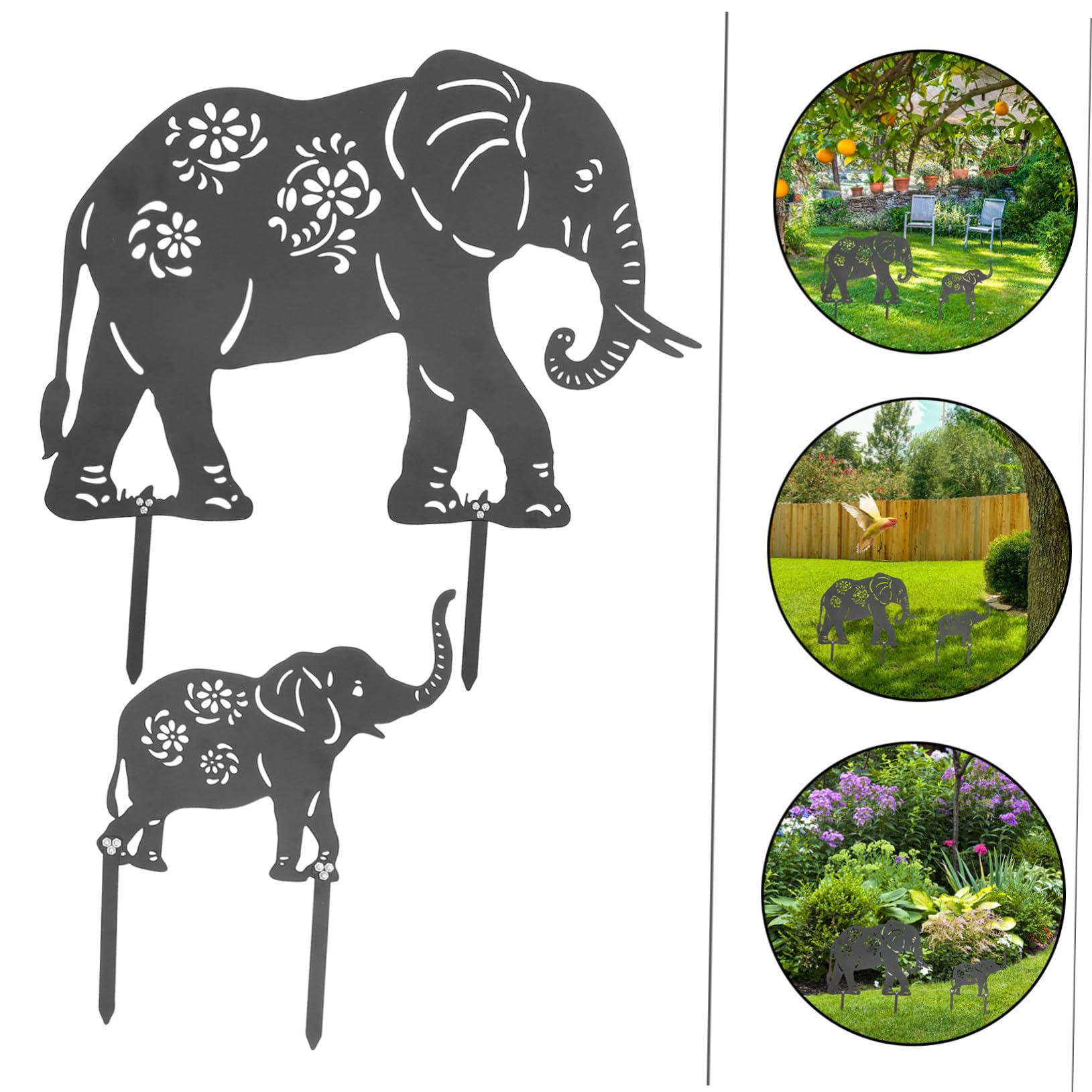 Elefanten in Schwarz 2 Stück aus Eisen Gartenstecker Gartendeko Wetterfeste Einfache Installation Dekorative Skulpturen für Hof und Terrasse für Gartenliebhaber
