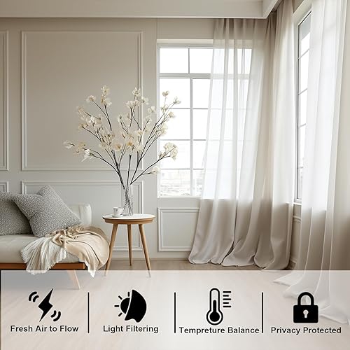 Miniatura 4 de LOYOLADY Cortinas de lino de arpillera de 84 pulgadas de largo, juego de 2 paneles de cortinas semitransparentes para dormitorio, cortinas de lino