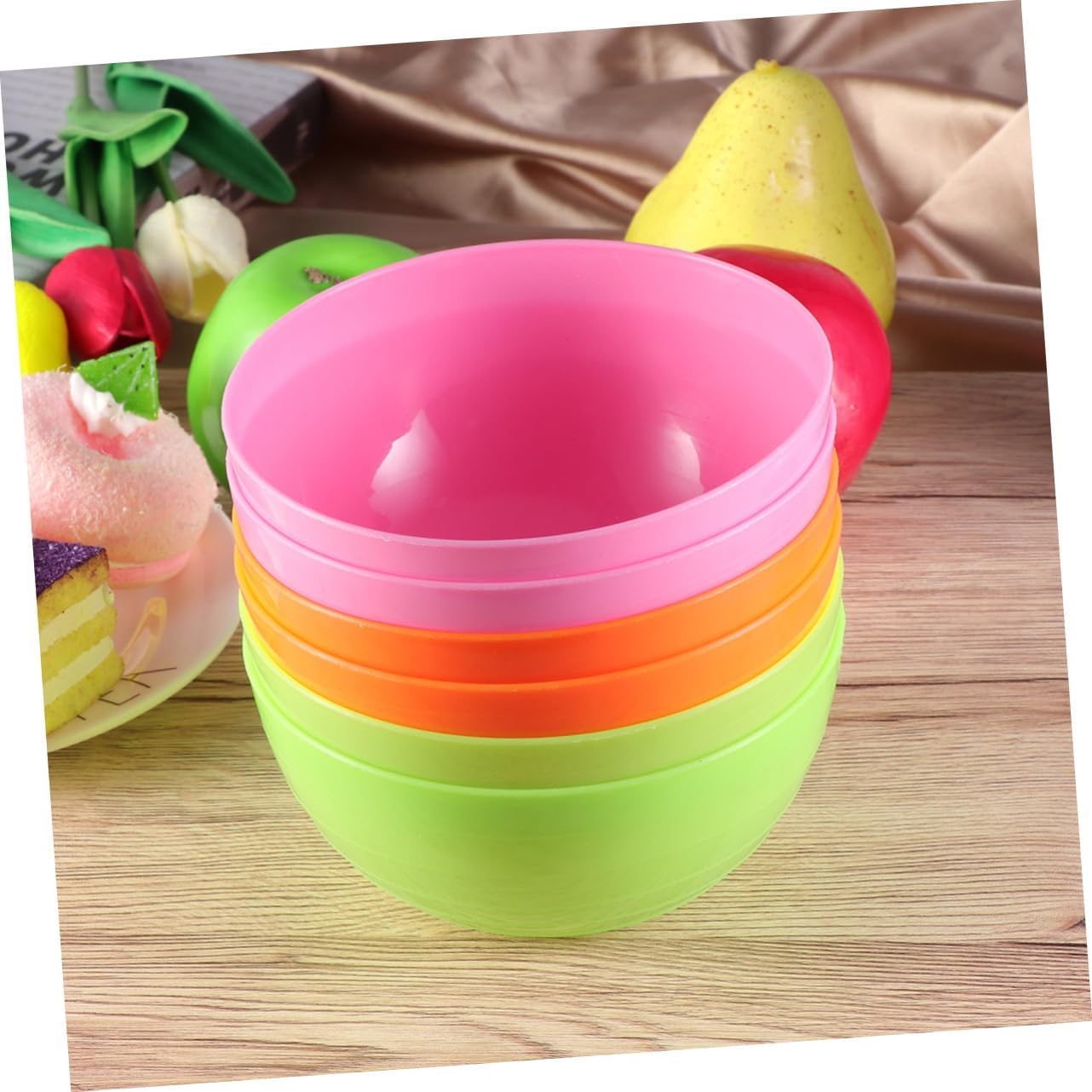 6 Pack Plastic Snack Bowls, round Reusable Colorful Party Serving Set