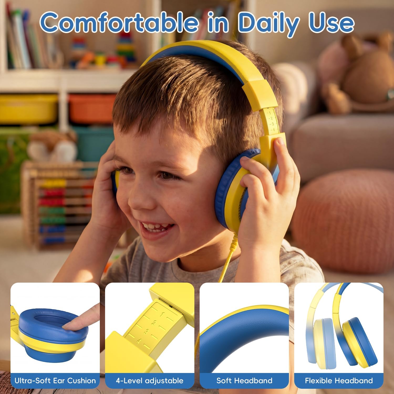 Wired Kids Headphones for School 2 Pack,USB Type C Headphones for Kids, 85dB Safe Volume, HD Stereo Sound,Comfortable Fit, Adjustable &Foldable, Ideal for School/ Travel(Gradient Pink+Light Yellow)