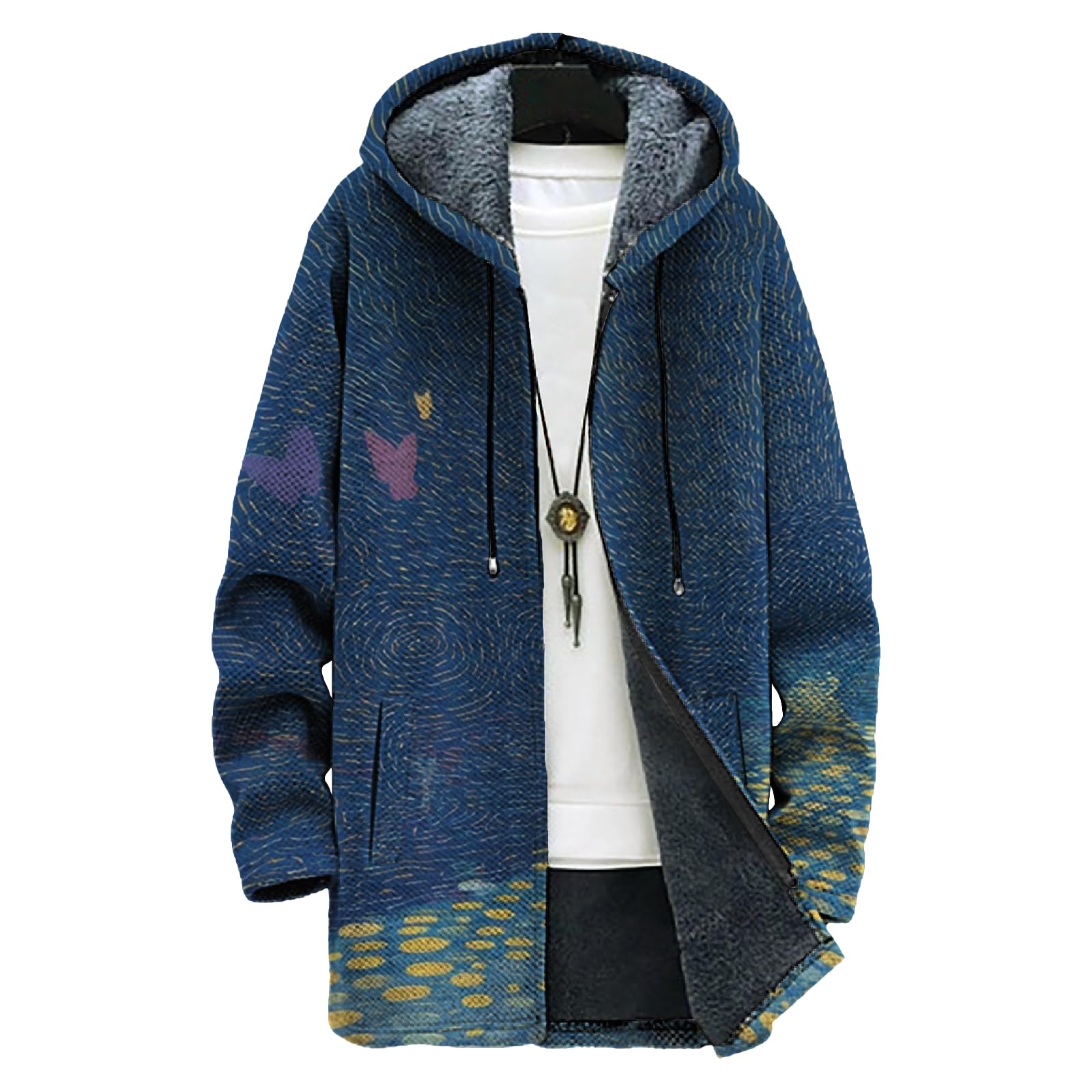 Western Big and Tall Mens Full-Zip Fleece Lined Jacket Bold Artistic Print Comfy Travel Daily Vacation Coat